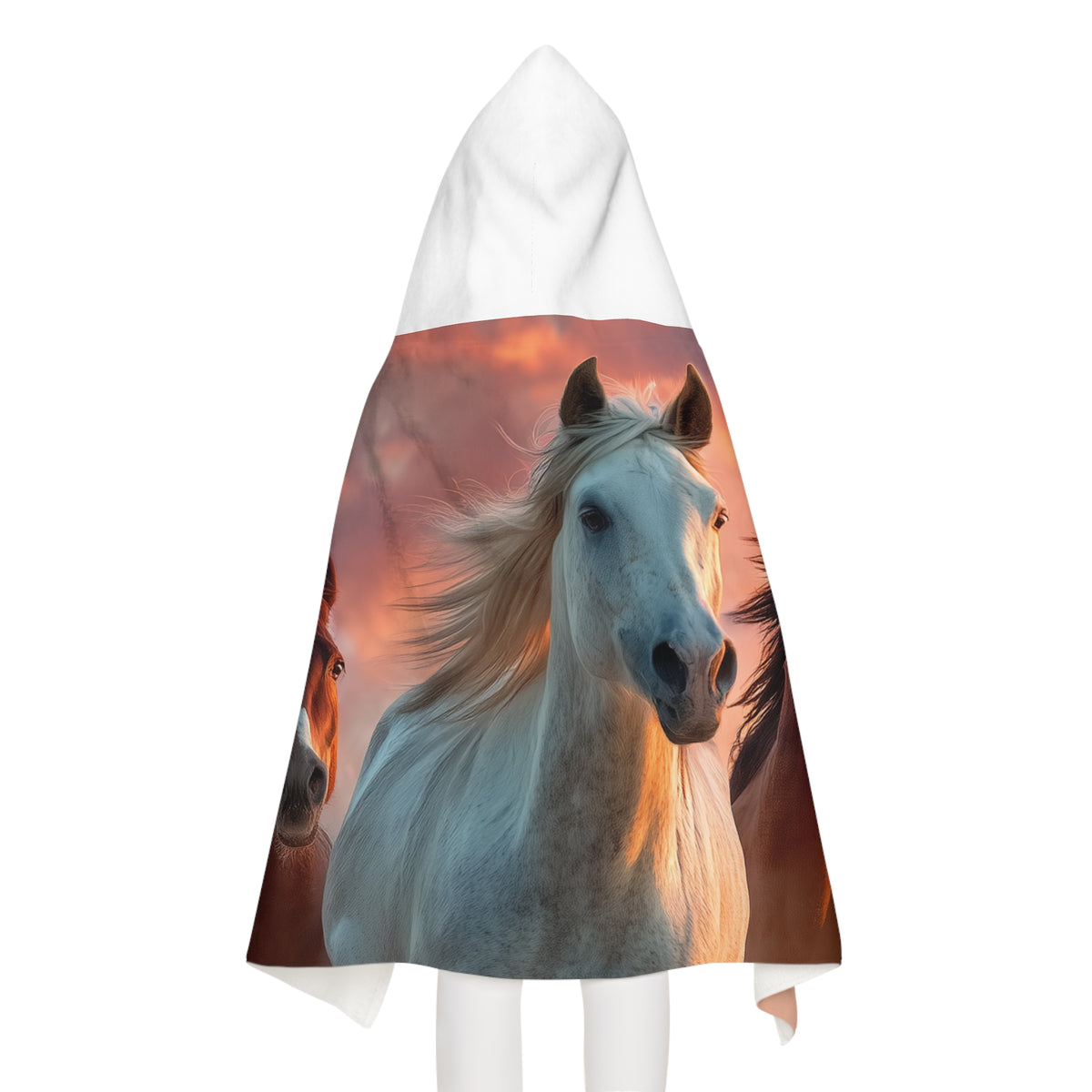 Running on Sunlight, Youth Hooded Towel — Majestic Running Horses Sunset Print