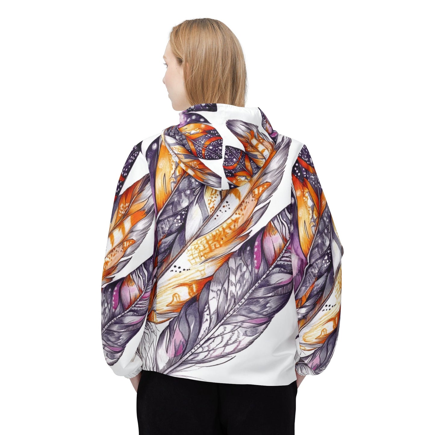 White Feathers, Unisex Windbreaker Jacket (AOP)