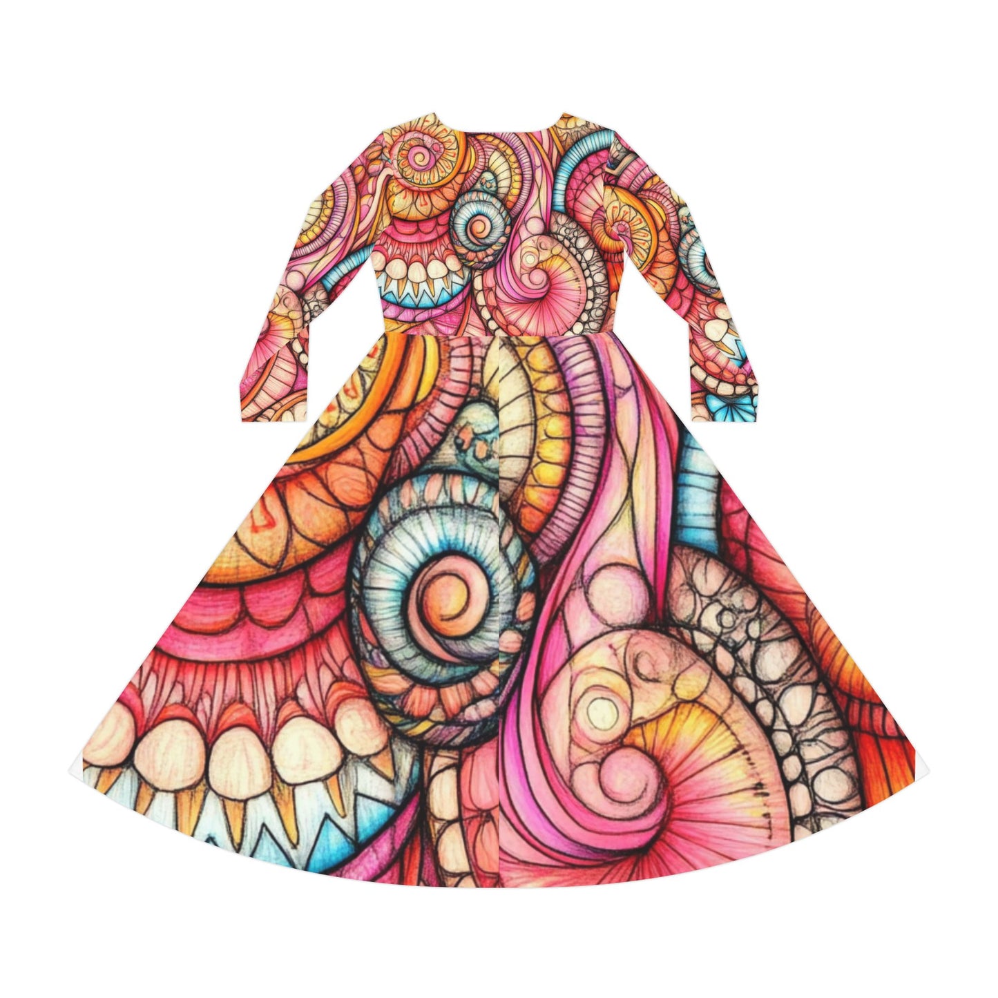 Abstract Seashell, Women's Long Sleeve Dance Dress (AOP)