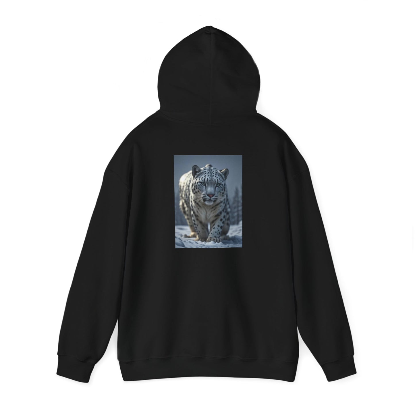 Snow Leopard Prowl, Unisex Heavy Blend™ Hooded Sweatshirt, AI Assisted Design