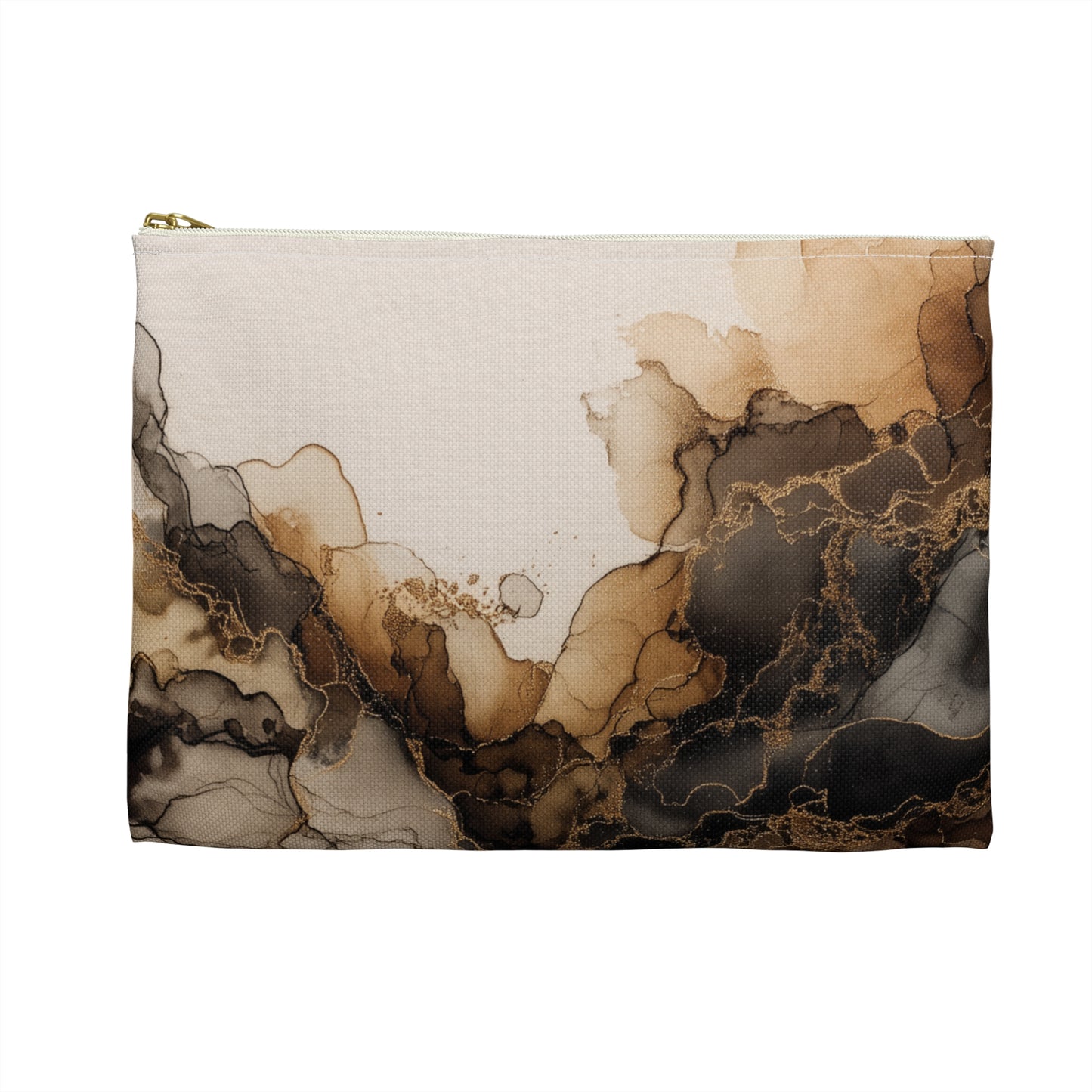 Earth Toned Watercolor, Smoky Marble Accessory Pouch — Abstract Brown & Black Ink Cloud Makeup Bag