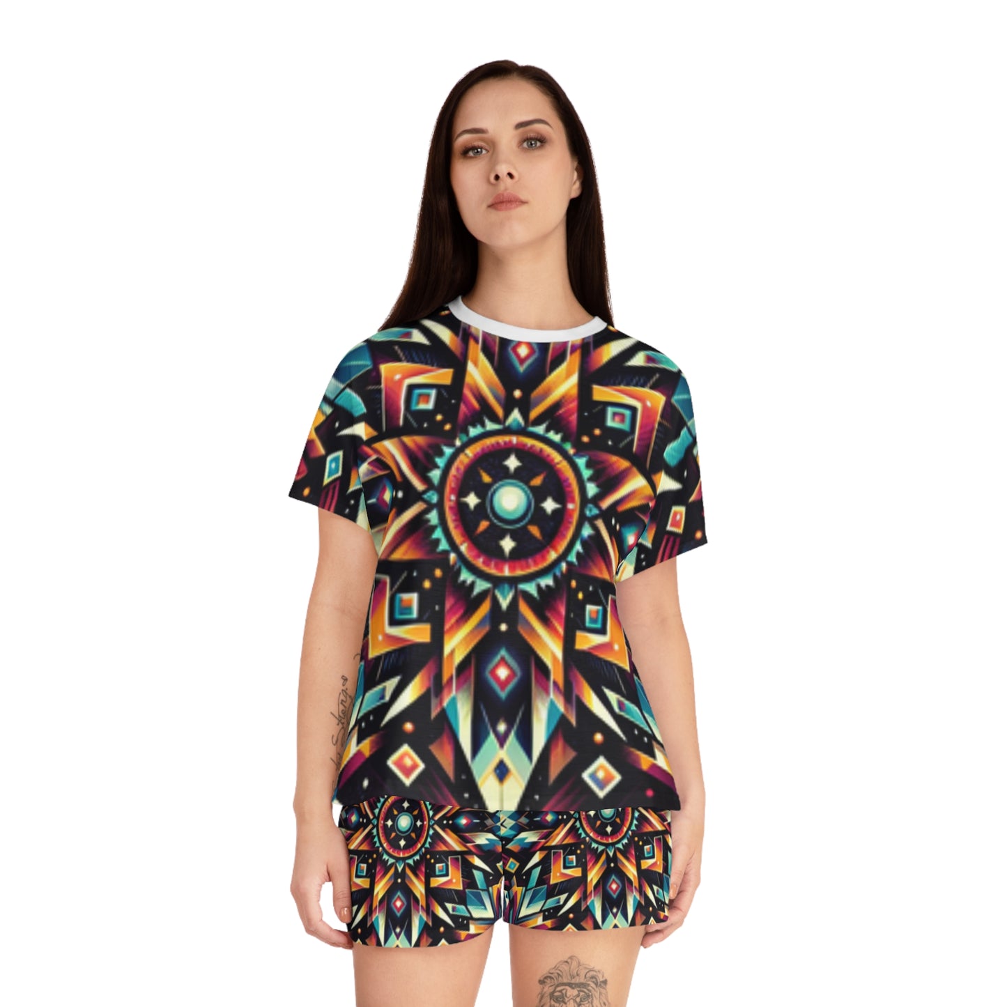 Geometric Tribal, Women's Short Pajama Set (AOP)