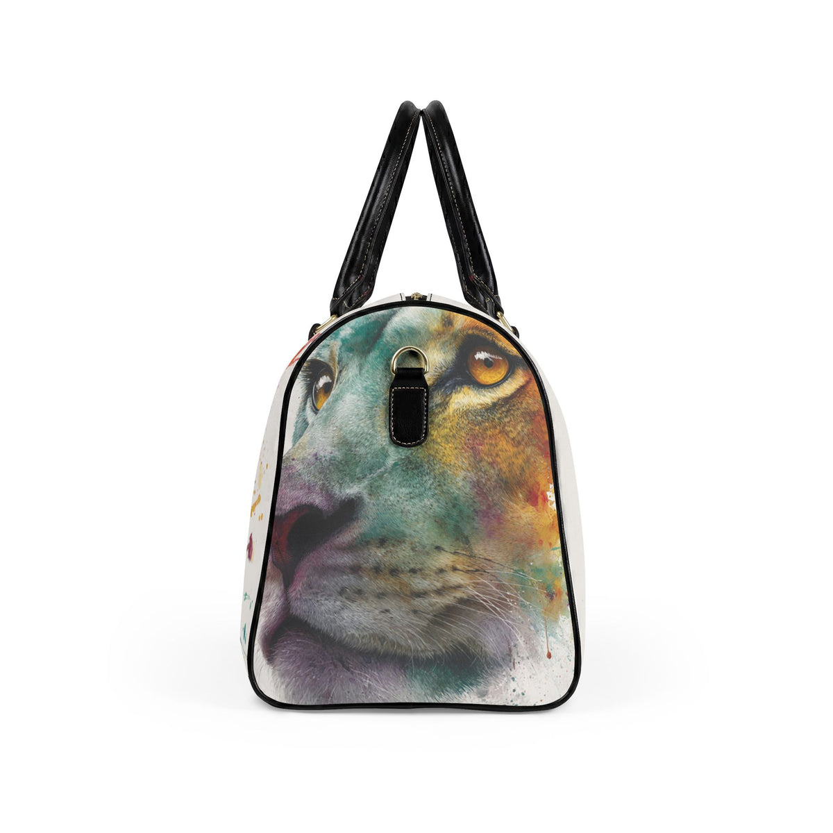 Soul of a Lion, Watercolor Lion Leather Travel Bag — Artistic Weekend Duffel