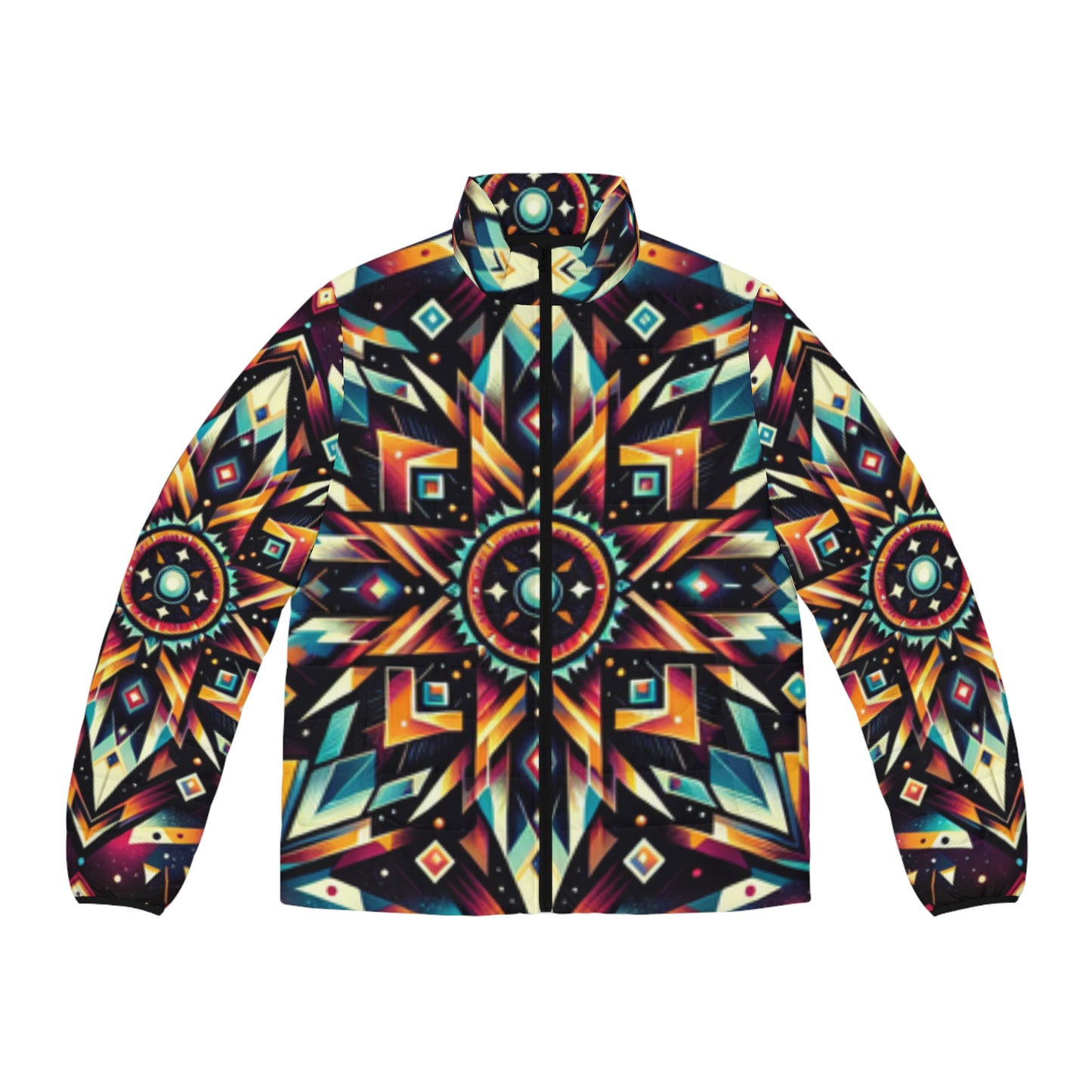 Geometric Tribal, Men's Puffer Jacket (AOP)