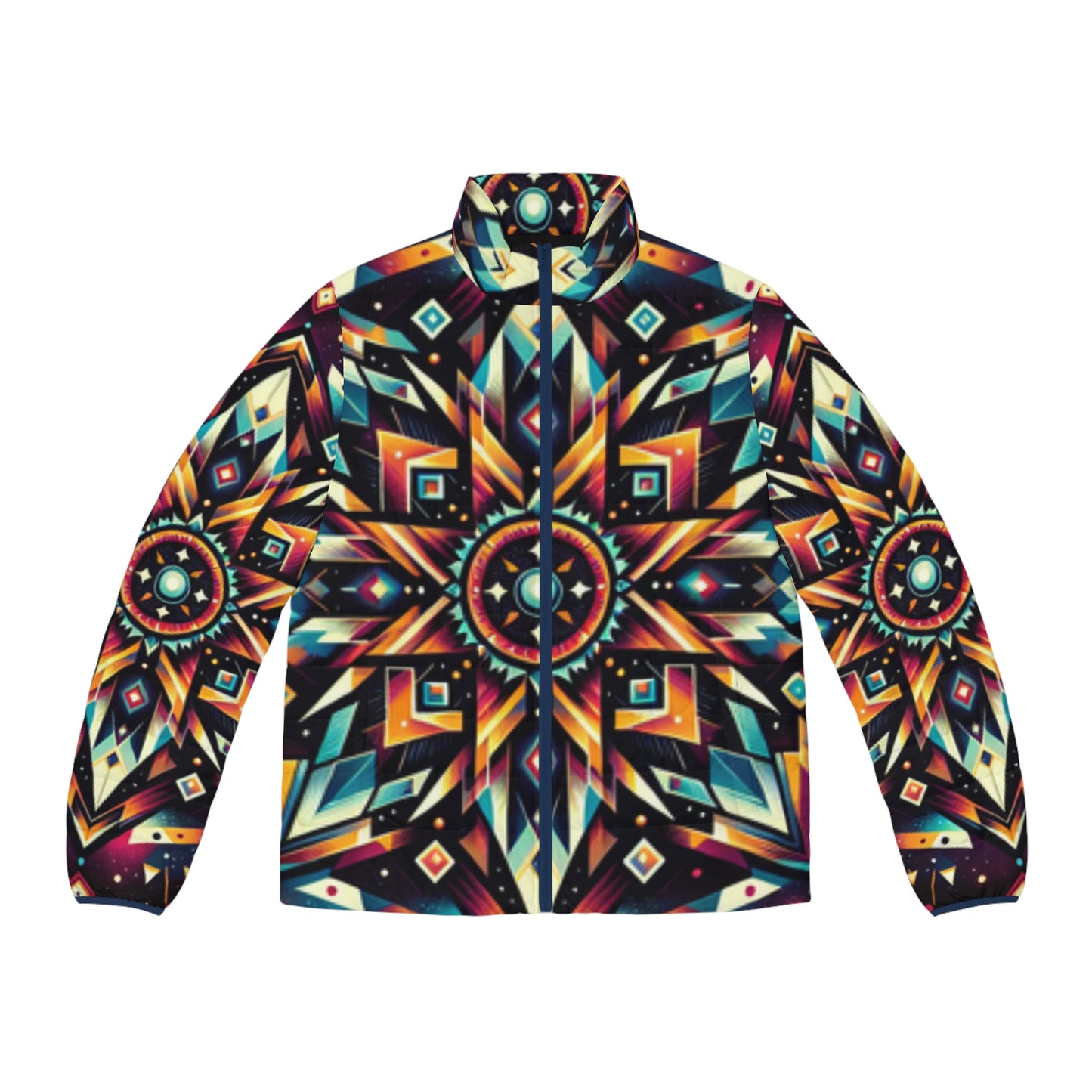 Geometric Tribal, Men's Puffer Jacket (AOP)