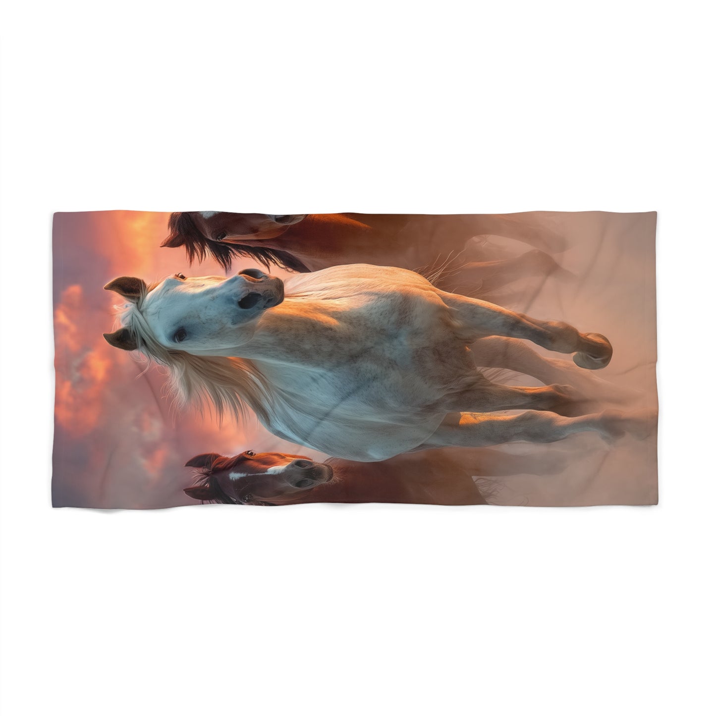 Running on Sunlight, Running Horses Beach Towel — Sunset Wild Horse Print