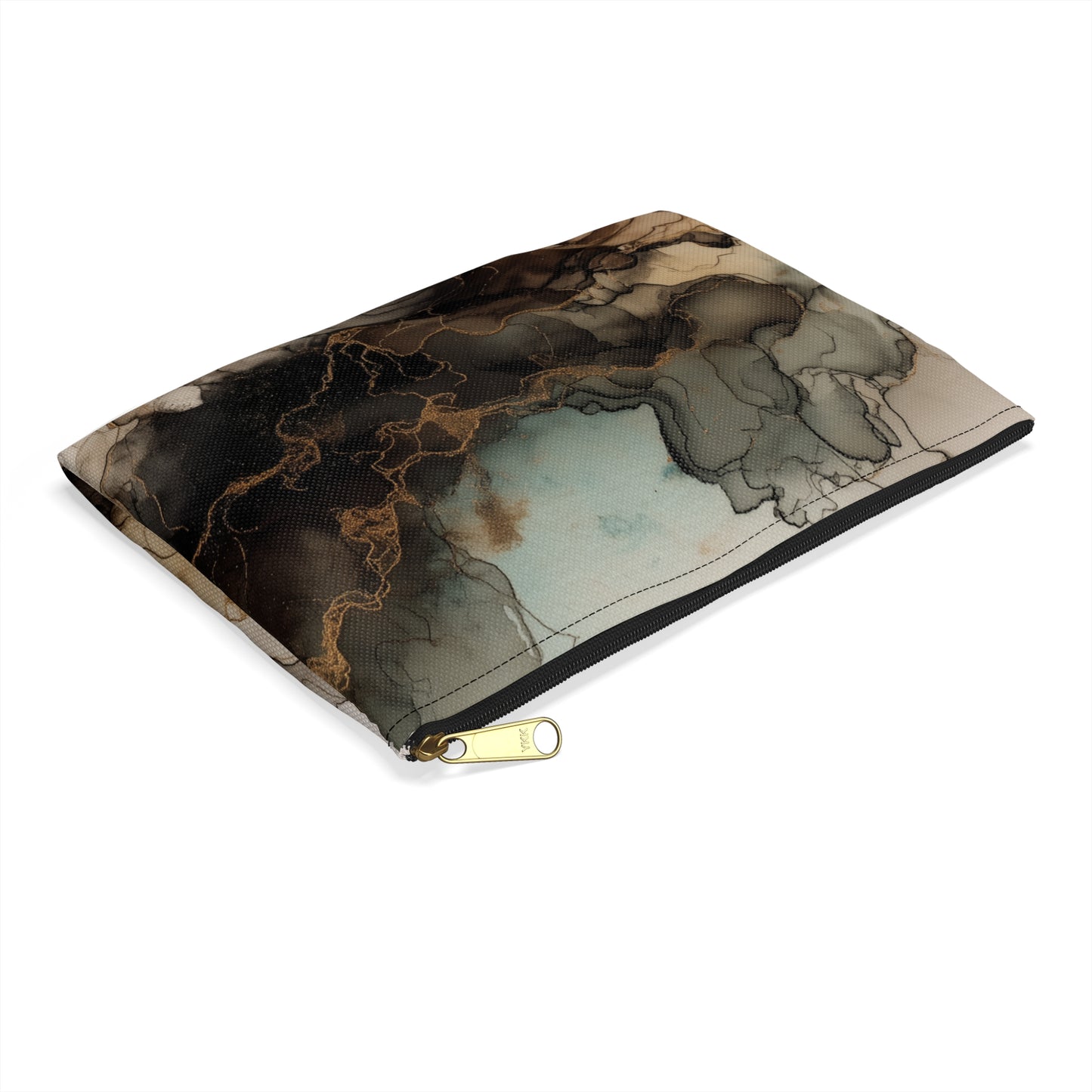 Earth Toned Watercolor, Smoky Marble Accessory Pouch — Abstract Brown & Black Ink Cloud Makeup Bag