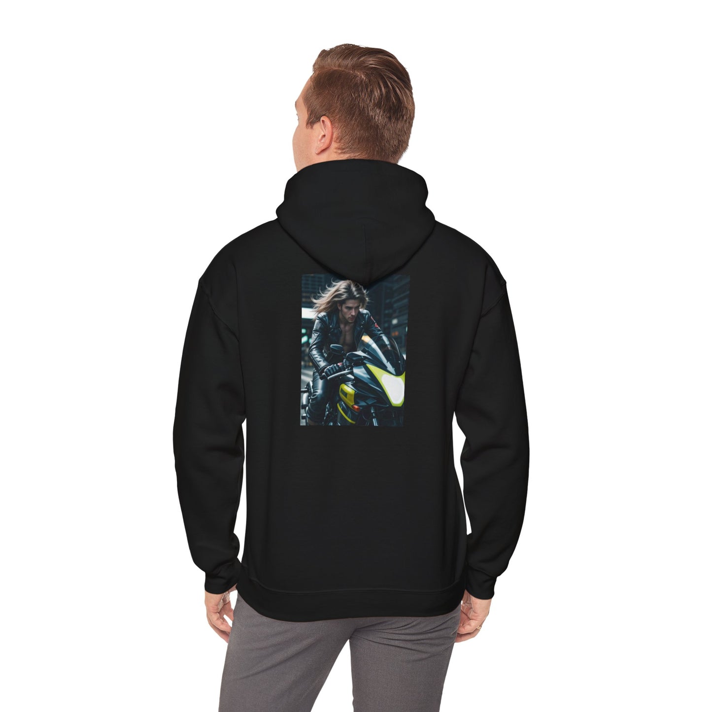City Ride, motorcycle, Unisex Heavy Blend™ Hooded Sweatshirt, Ai Assisted Design
