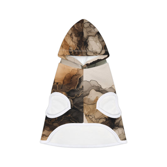 Earth Toned Watercolor, Abstract Marble Pet Hoodie — Cozy Brown & Black Ink Wash Dog/Cat Hoodie