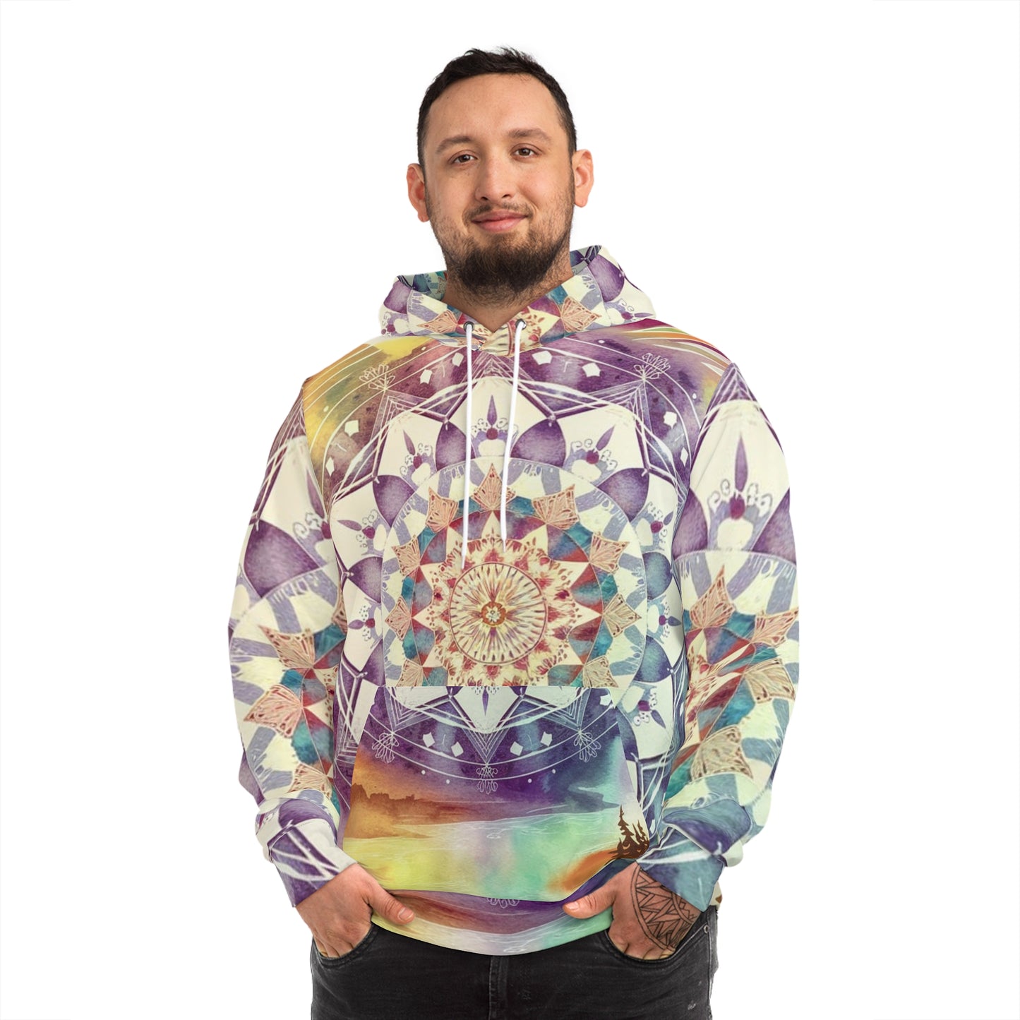 Geometric Pastel Rainbow, Unisex Fashion Hoodie (AOP)