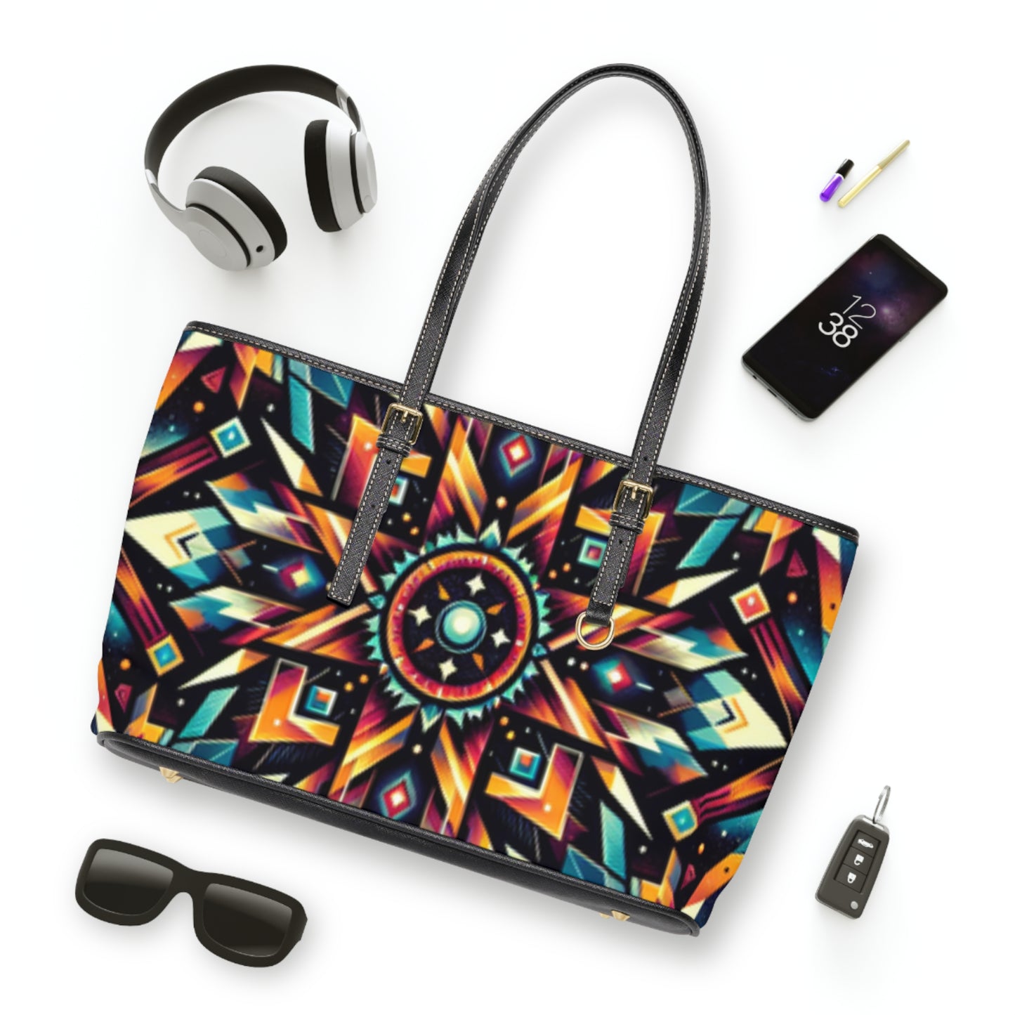 Geometric Tribal, PU Leather Shoulder Bag