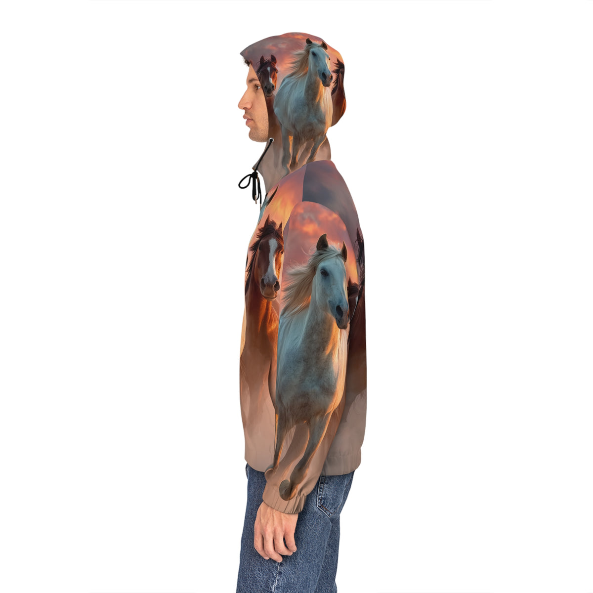 Running in Sunlight, Horse Run Full-Zip Hoodie — Majestic Wild Stallions All-Over Print
