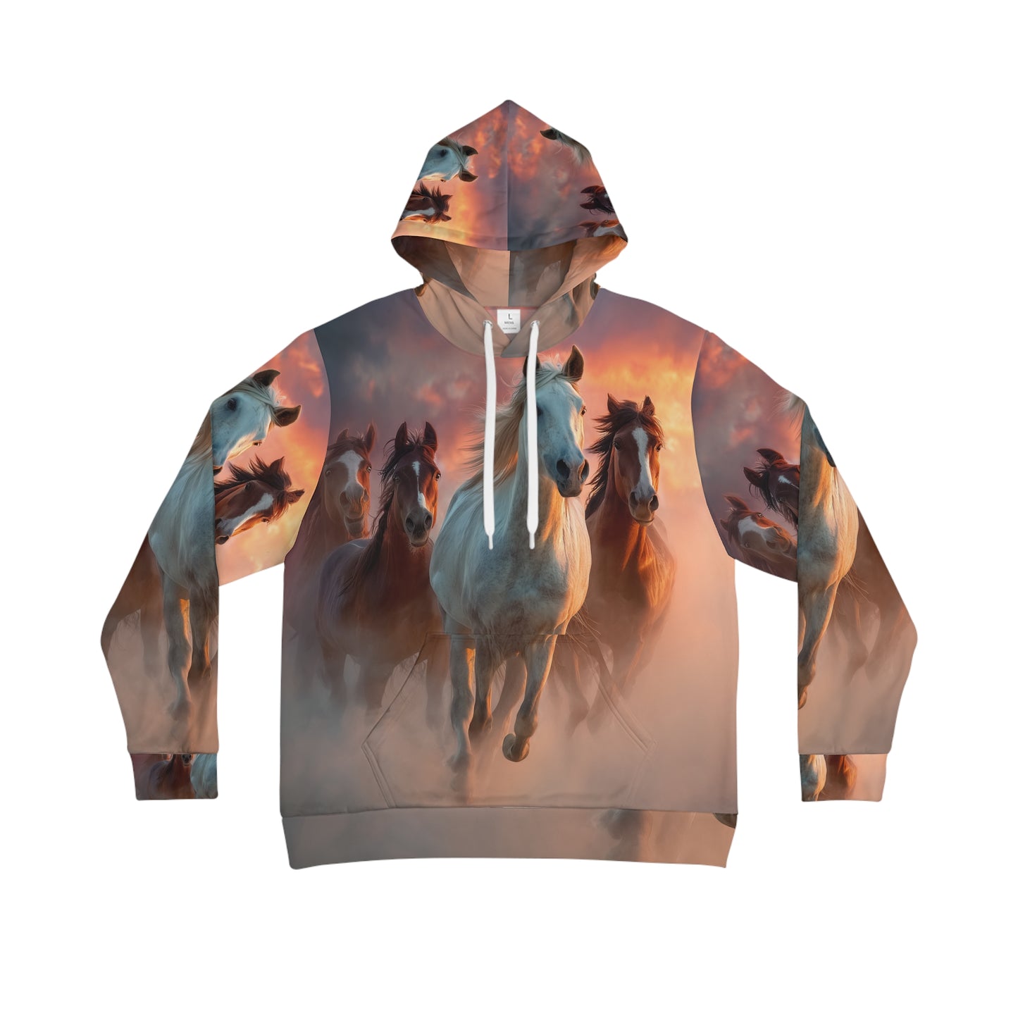 Running on Sunlight, Wild Hoodie — All-Over Print Stallion Sunset