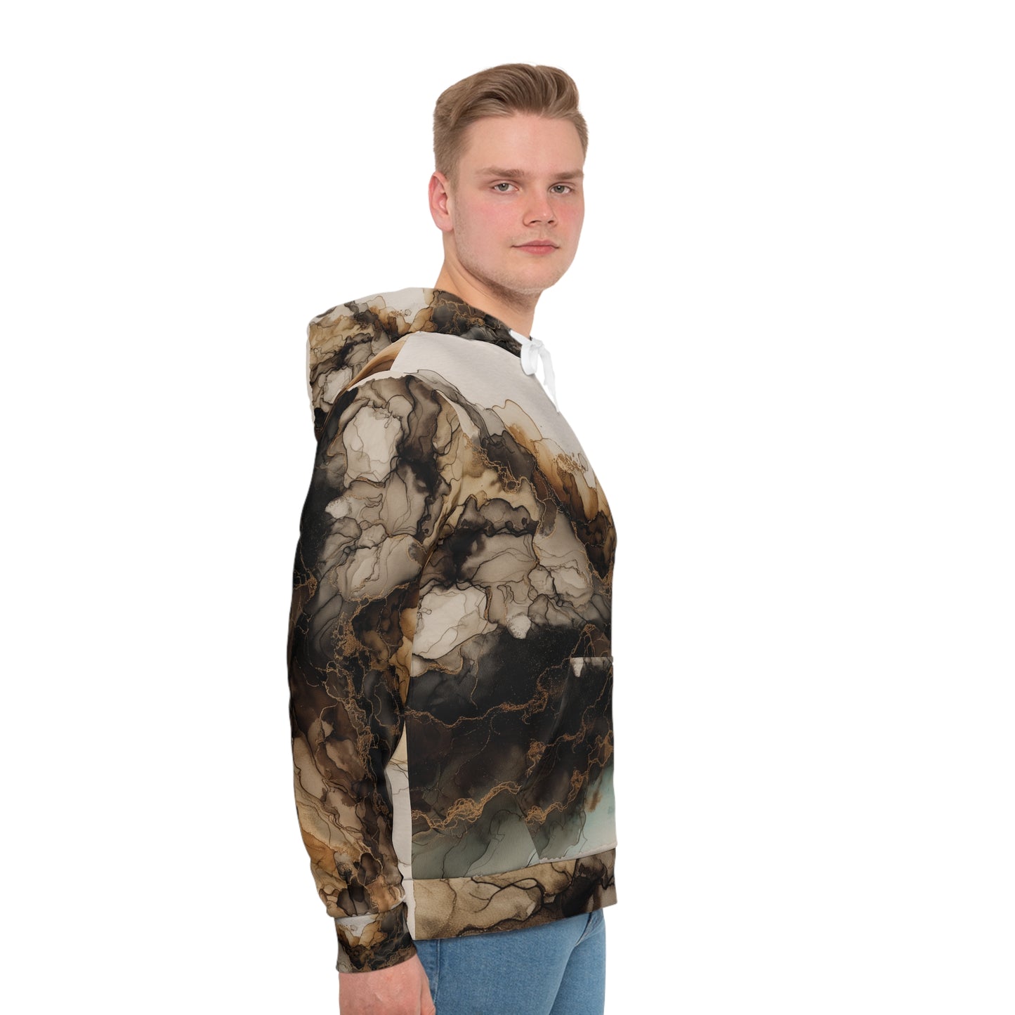 Earth Toned Watercolor, Marbled Ink Art Hoodie — Earth Tone Abstract All-Over Print