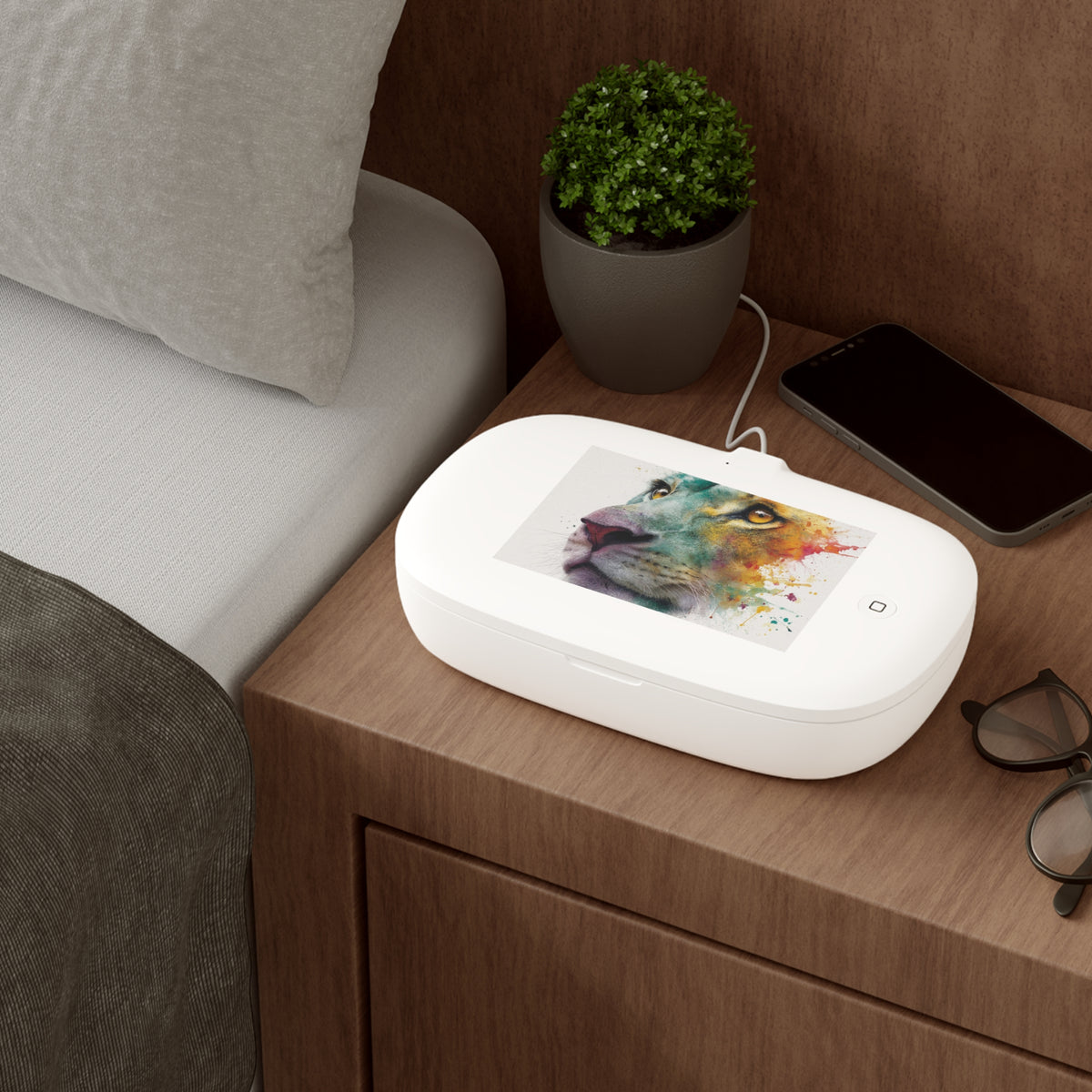 Soul of a Lion, Lion Watercolor UV Phone Sanitizer & Wireless Charging Pad