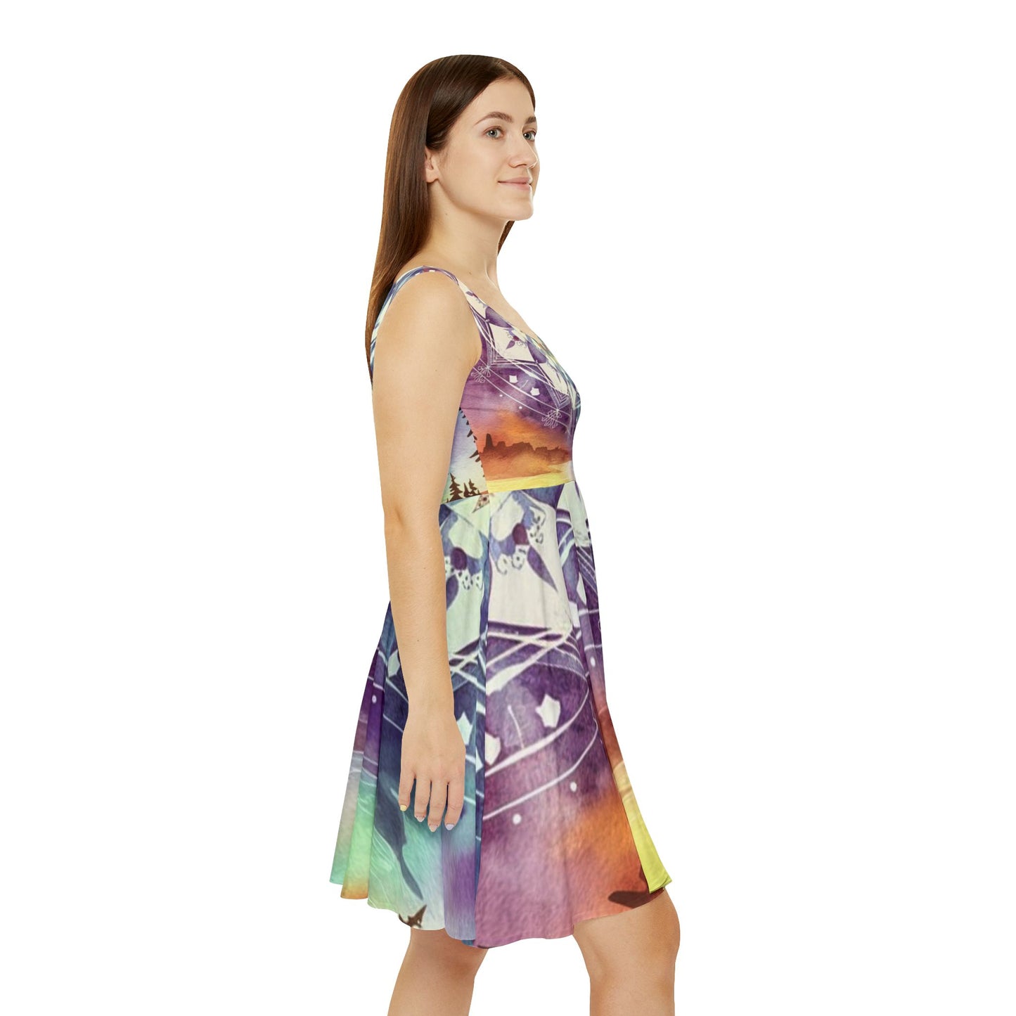 Geometric Pastel Rainbow, Women's Skater Dress (AOP)