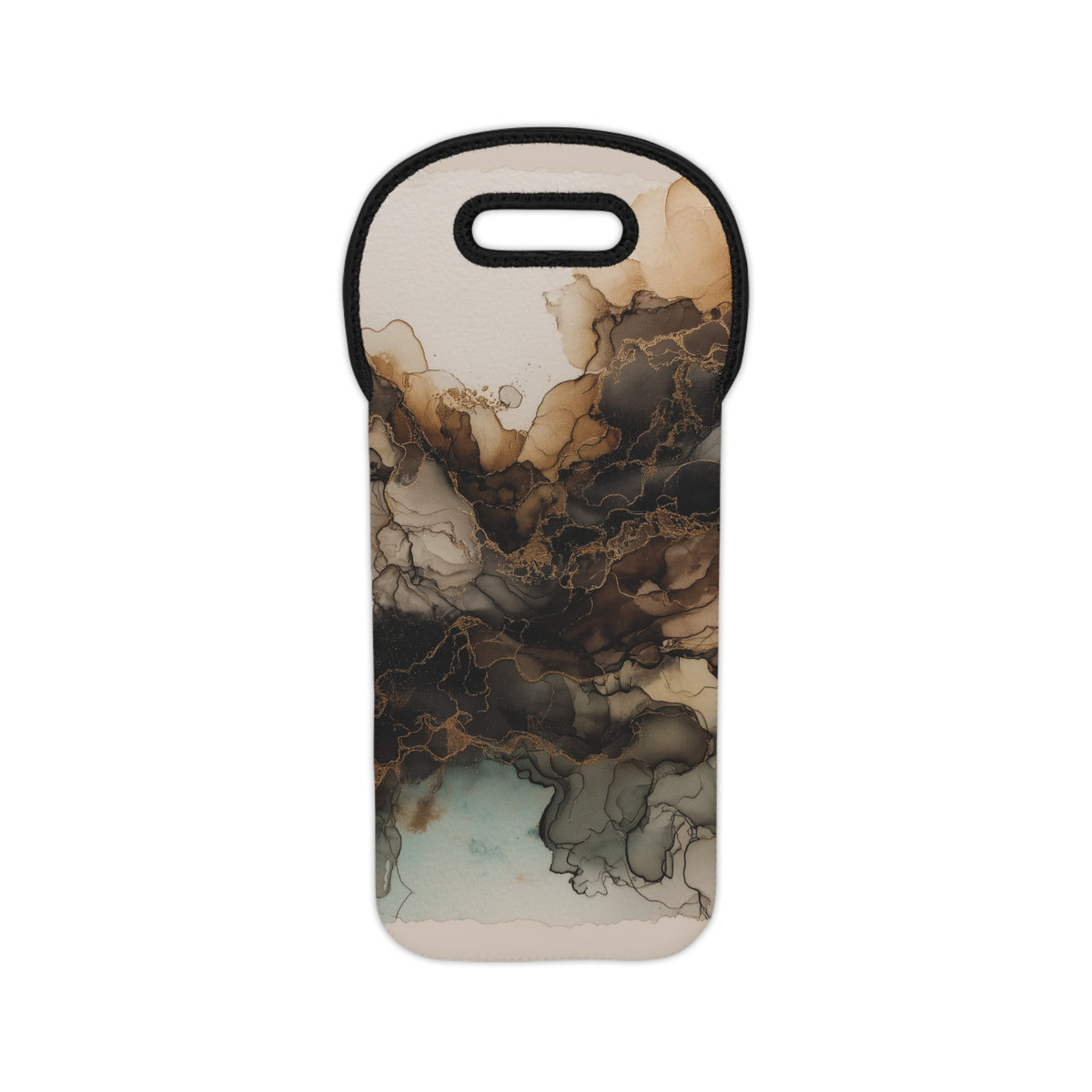 Earth toned Watercolor- Marble Ink Wine Tote Bag — Abstract Neutral Wine Carrier