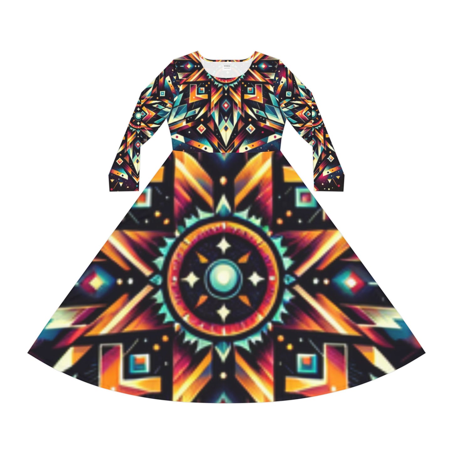 Geometric Tribal, Women's Long Sleeve Dance Dress (AOP)