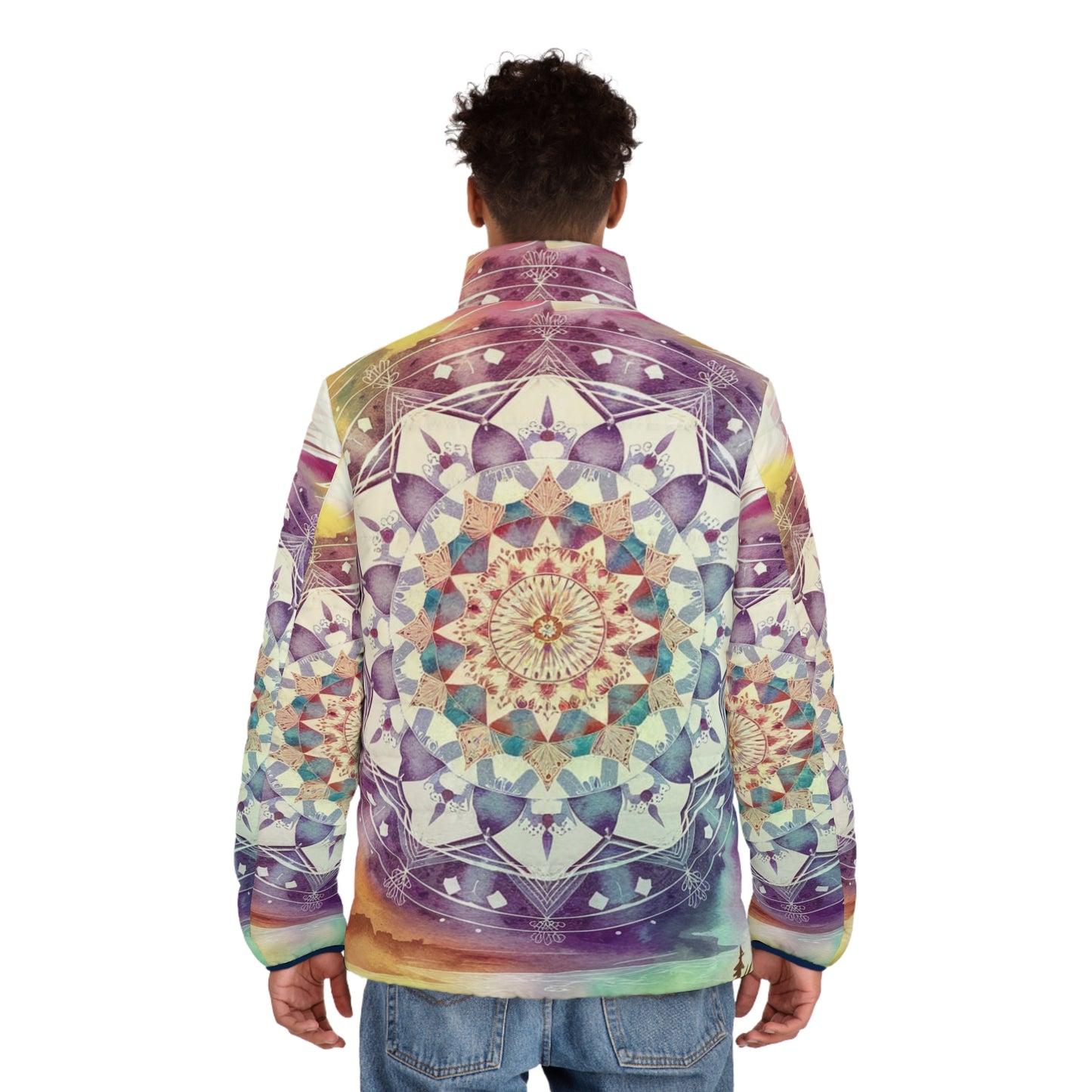 Geometric Pastel Rainbow, Men's Puffer Jacket (AOP)