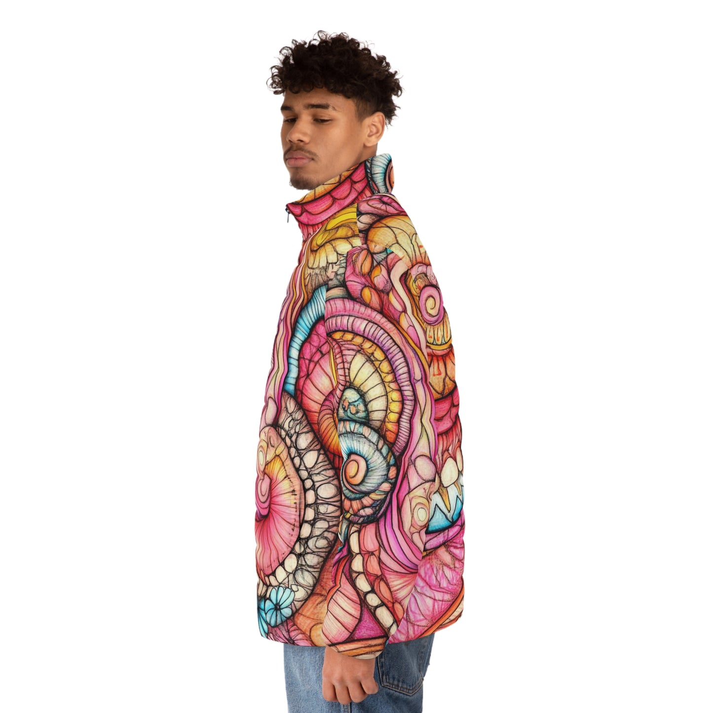 Abstract Seashell, Men's Puffer Jacket (AOP)