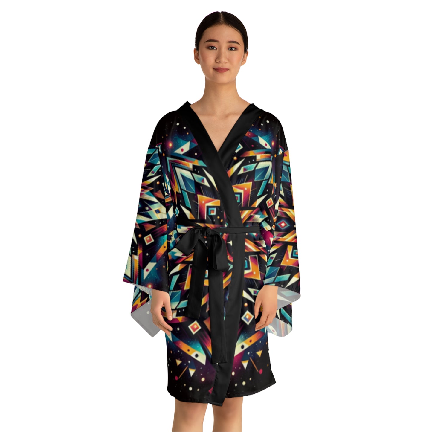 Geometric Tribal, Long Sleeve Kimono Robe (AOP)