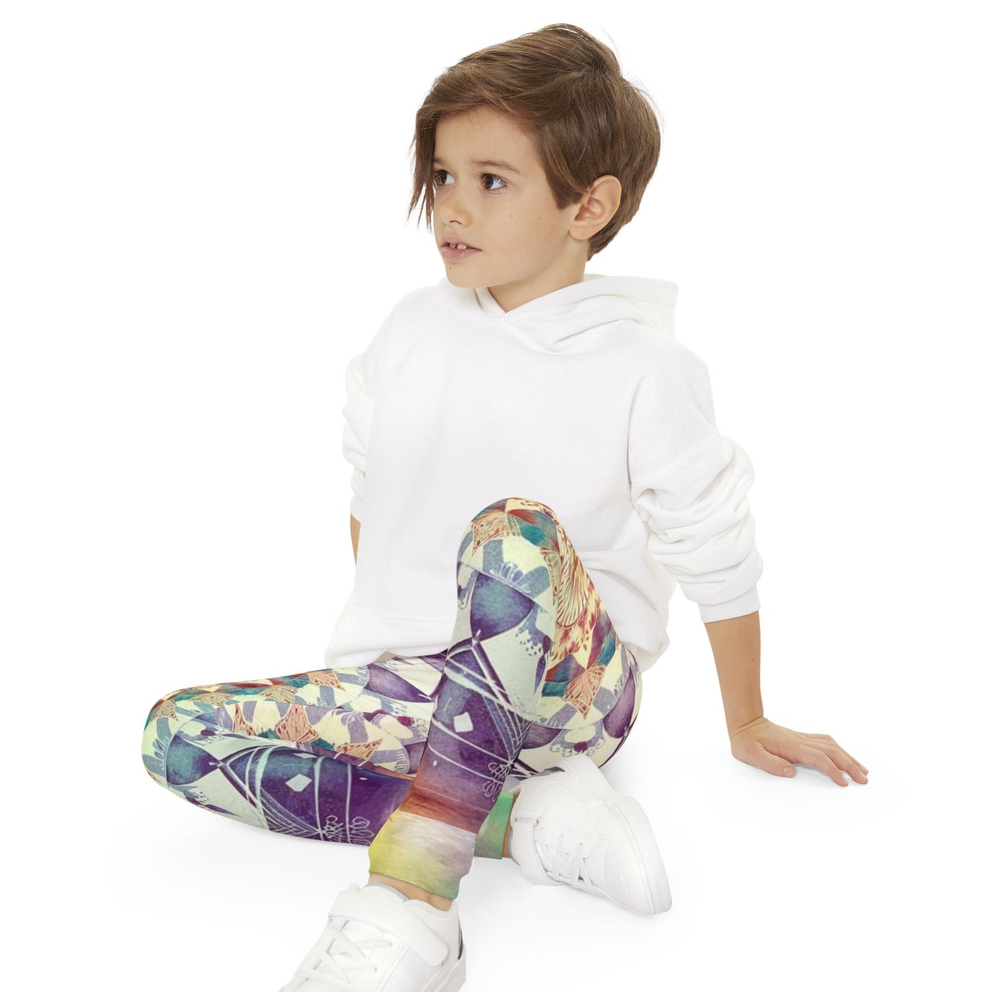 Geometric Pastel Rainbow, Youth Full-Length Leggings (AOP)