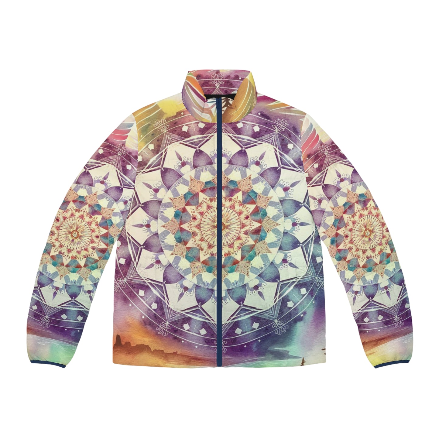 Geometric Pastel Rainbow, Men's Puffer Jacket (AOP)