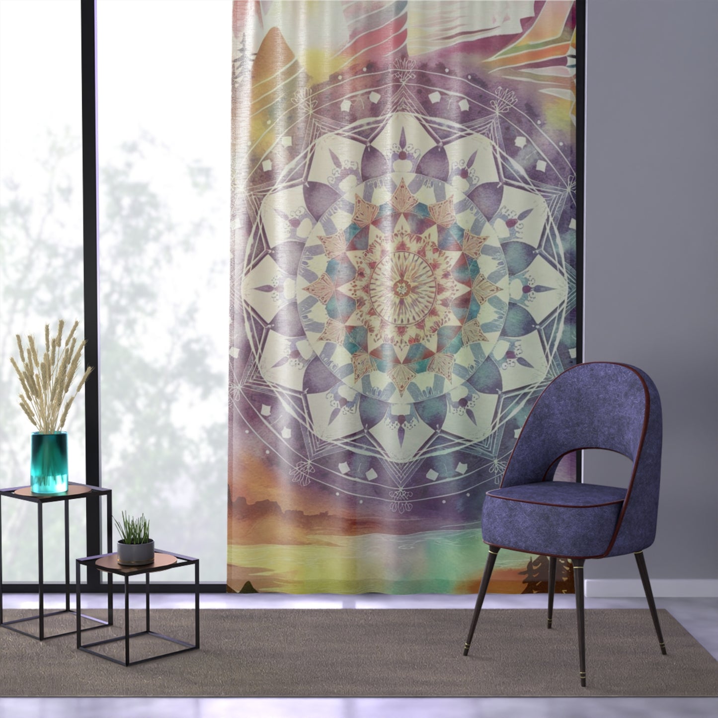 Geometric Pastel Rainbow, Window Curtain