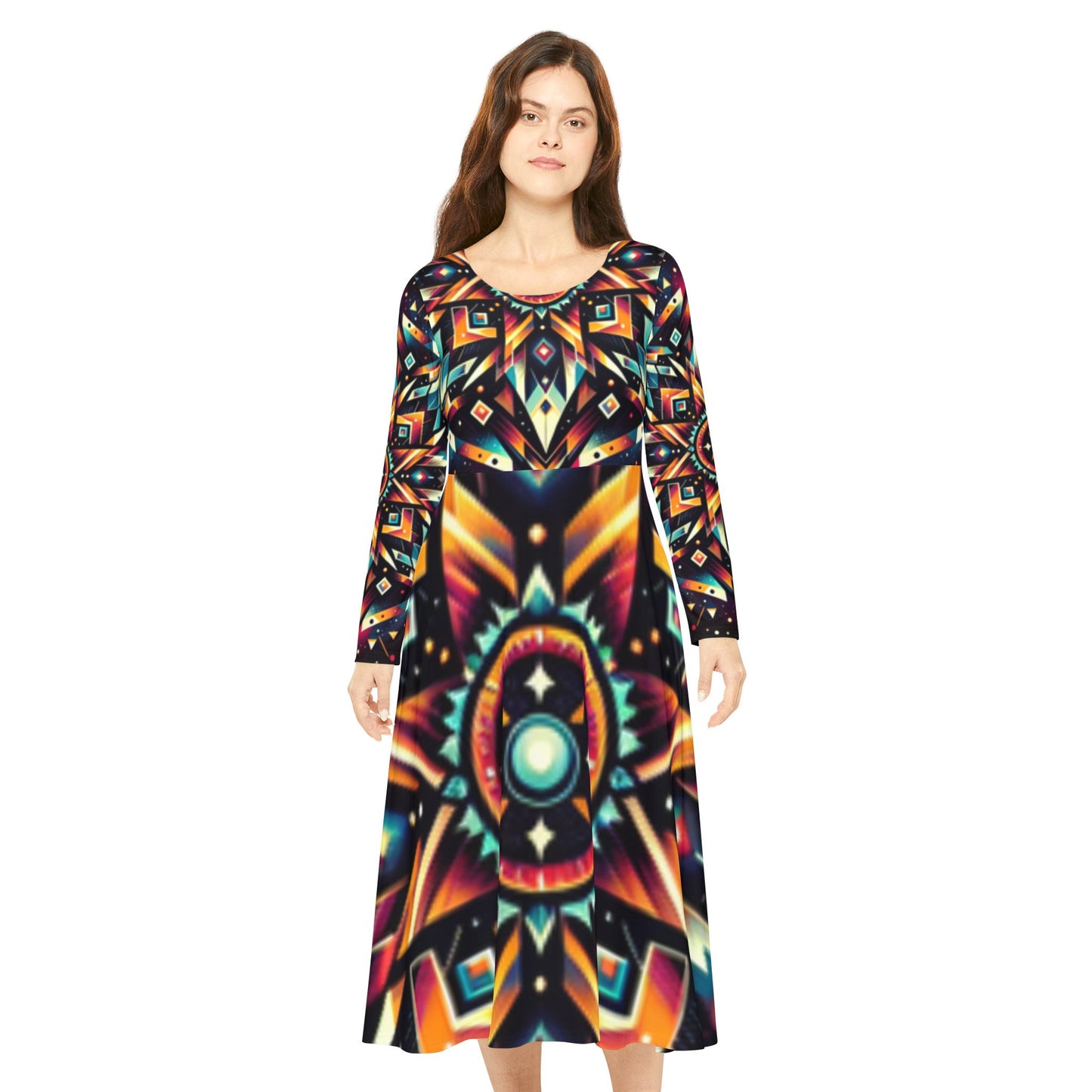 Geometric Tribal, Women's Long Sleeve Dance Dress (AOP)