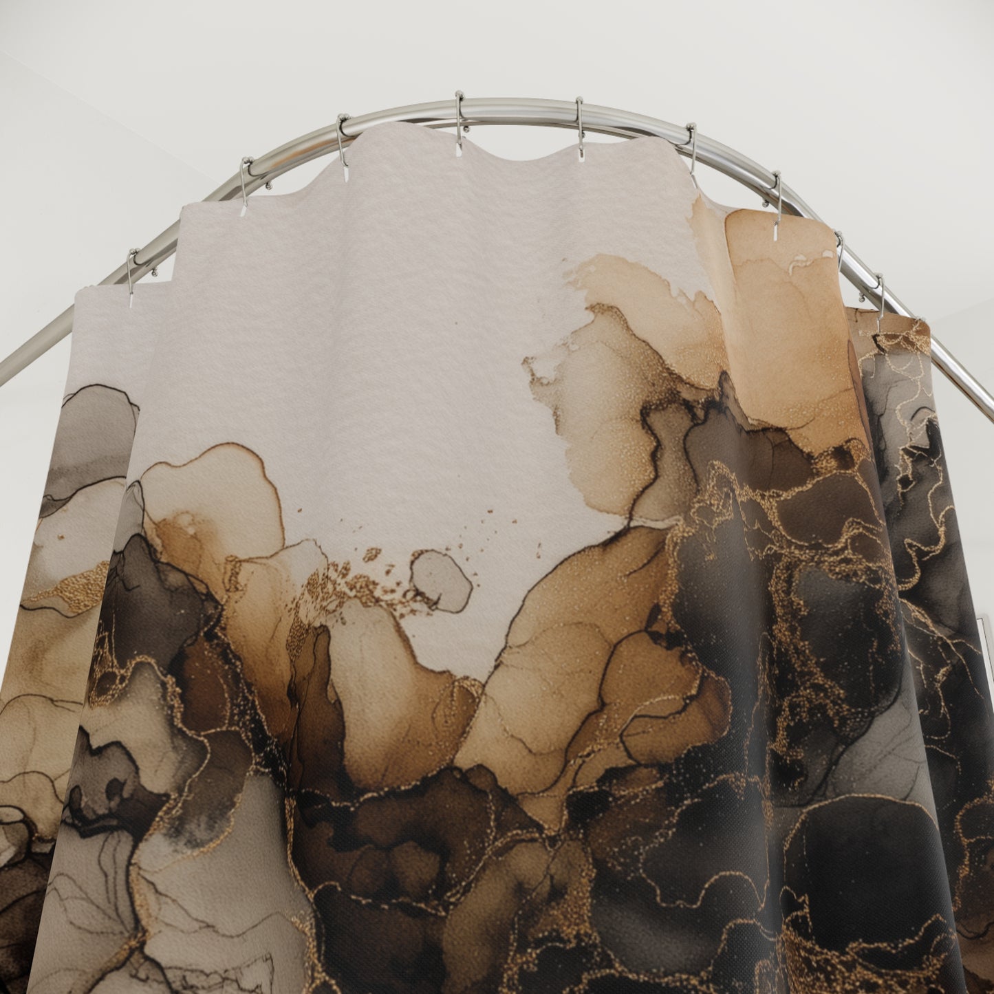Abstract Earth Tone Watercolor, Shower Curtain — Ink Marble Bathroom Decor