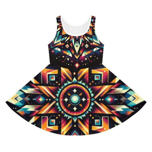 Geometric Tribal, Girls' Sleeveless Sundress (AOP)