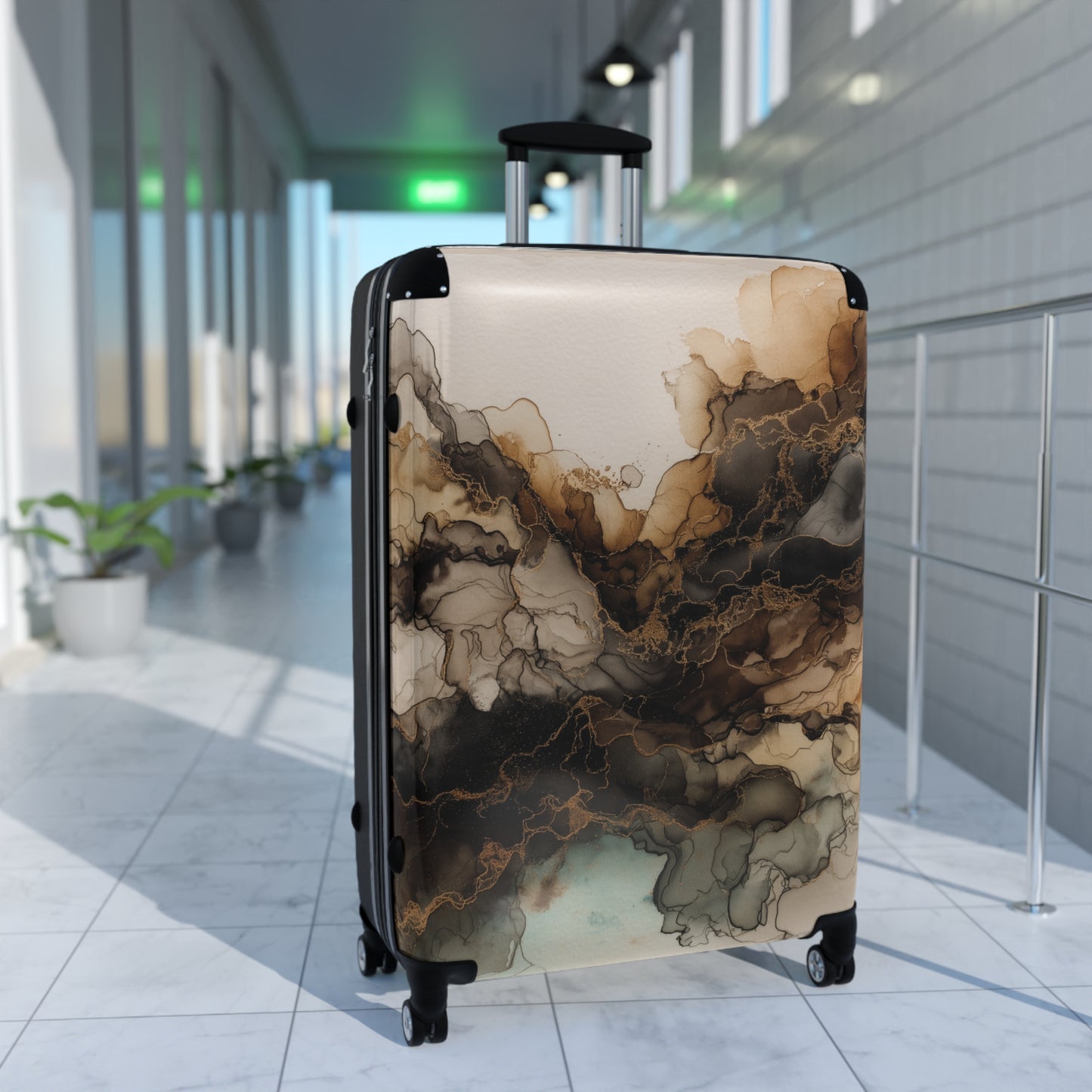 Earth Tone Watercolor -Unique Easy Identify Travel Suitcase -Abstract Marble Cabin Suitcase – Artistic Carry-On Luggage
