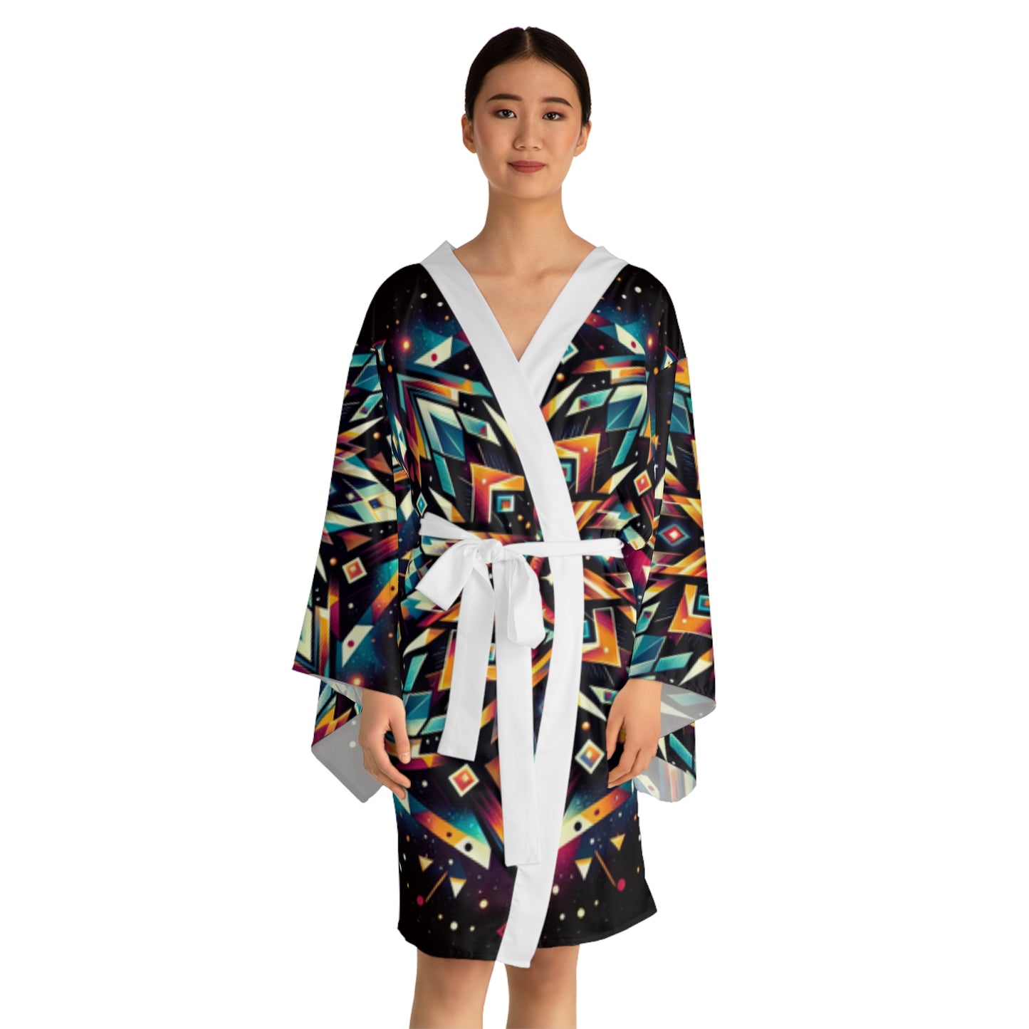 Geometric Tribal, Long Sleeve Kimono Robe (AOP)