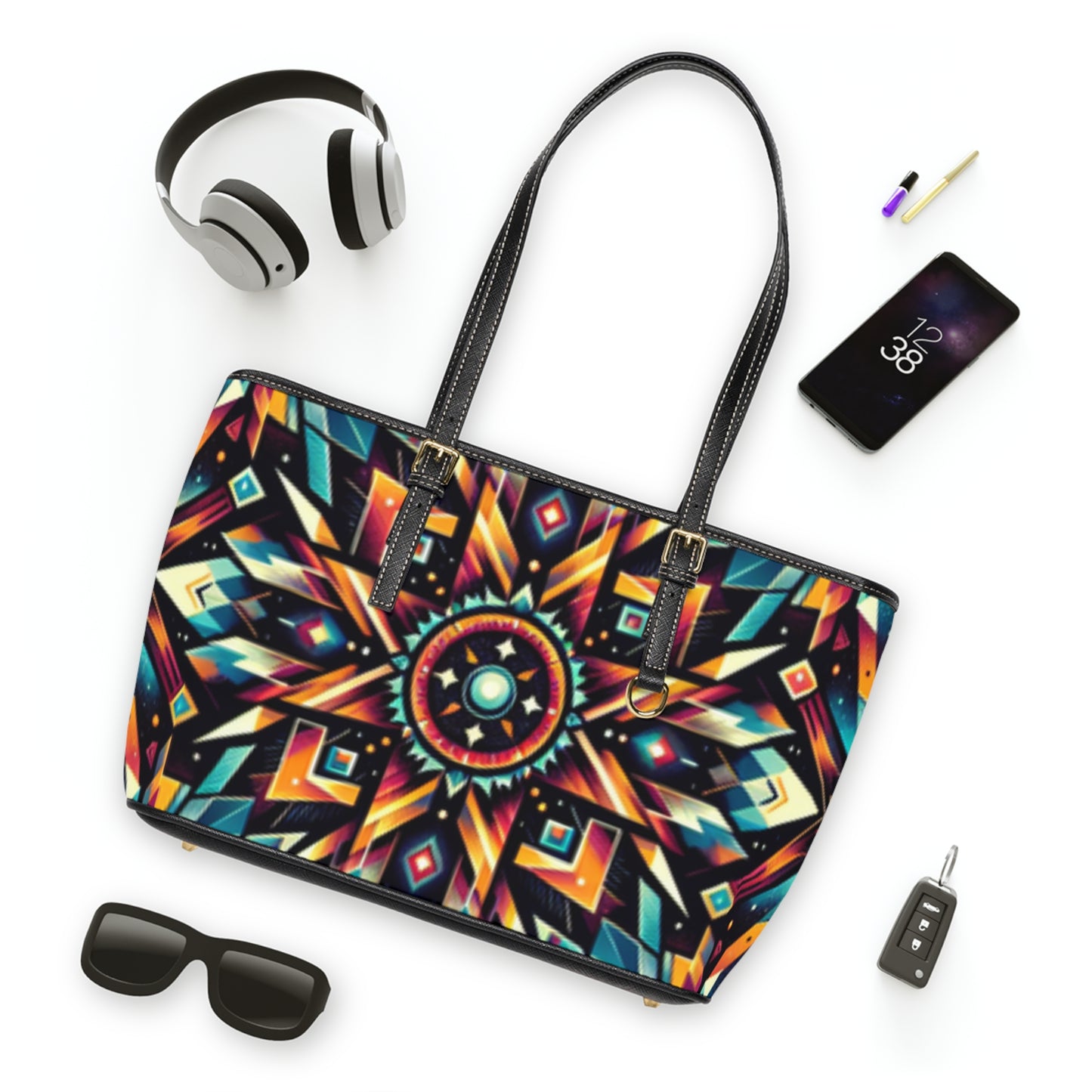 Geometric Tribal, PU Leather Shoulder Bag