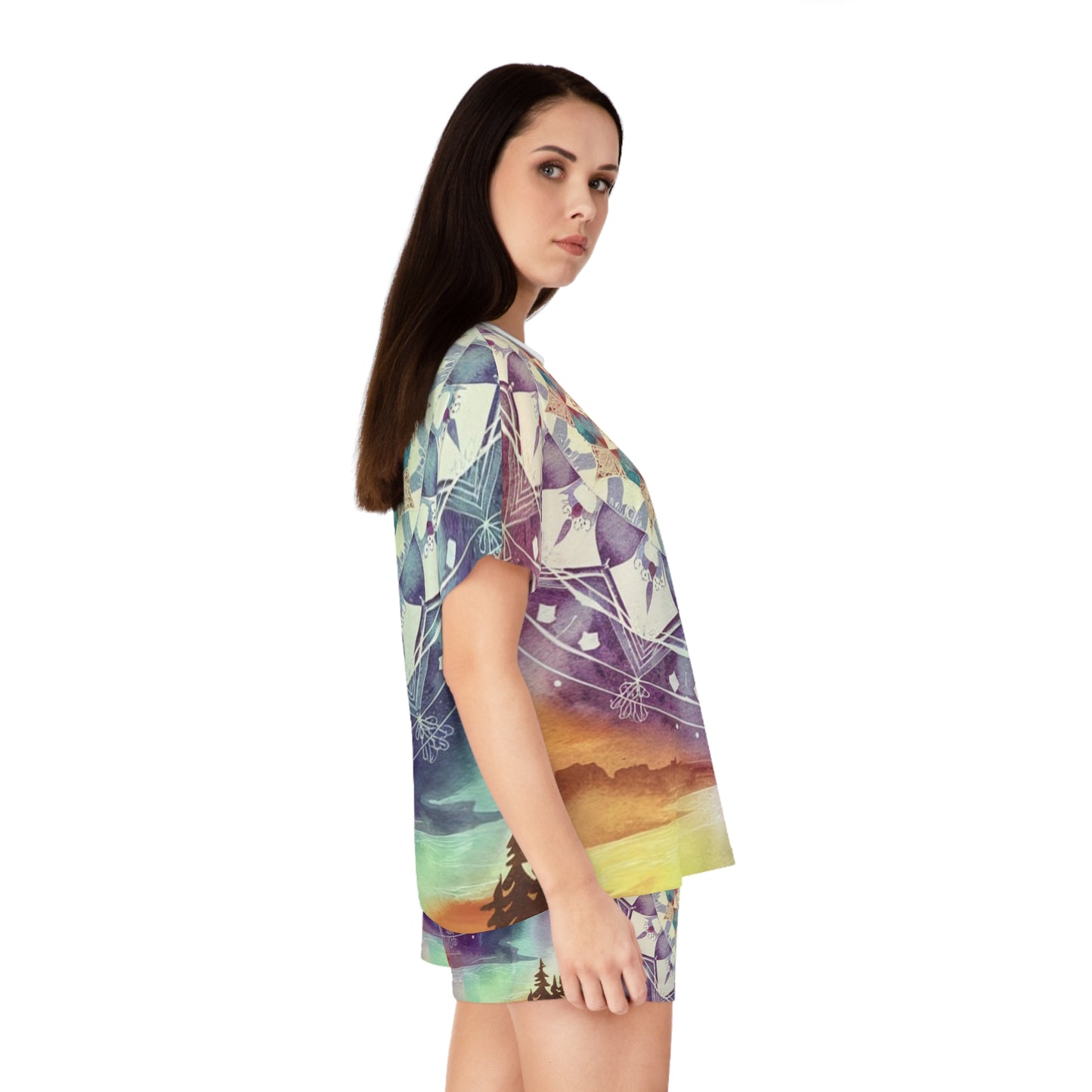 Geometric Pastel Rainbow, Women's Short Pajama Set (AOP)