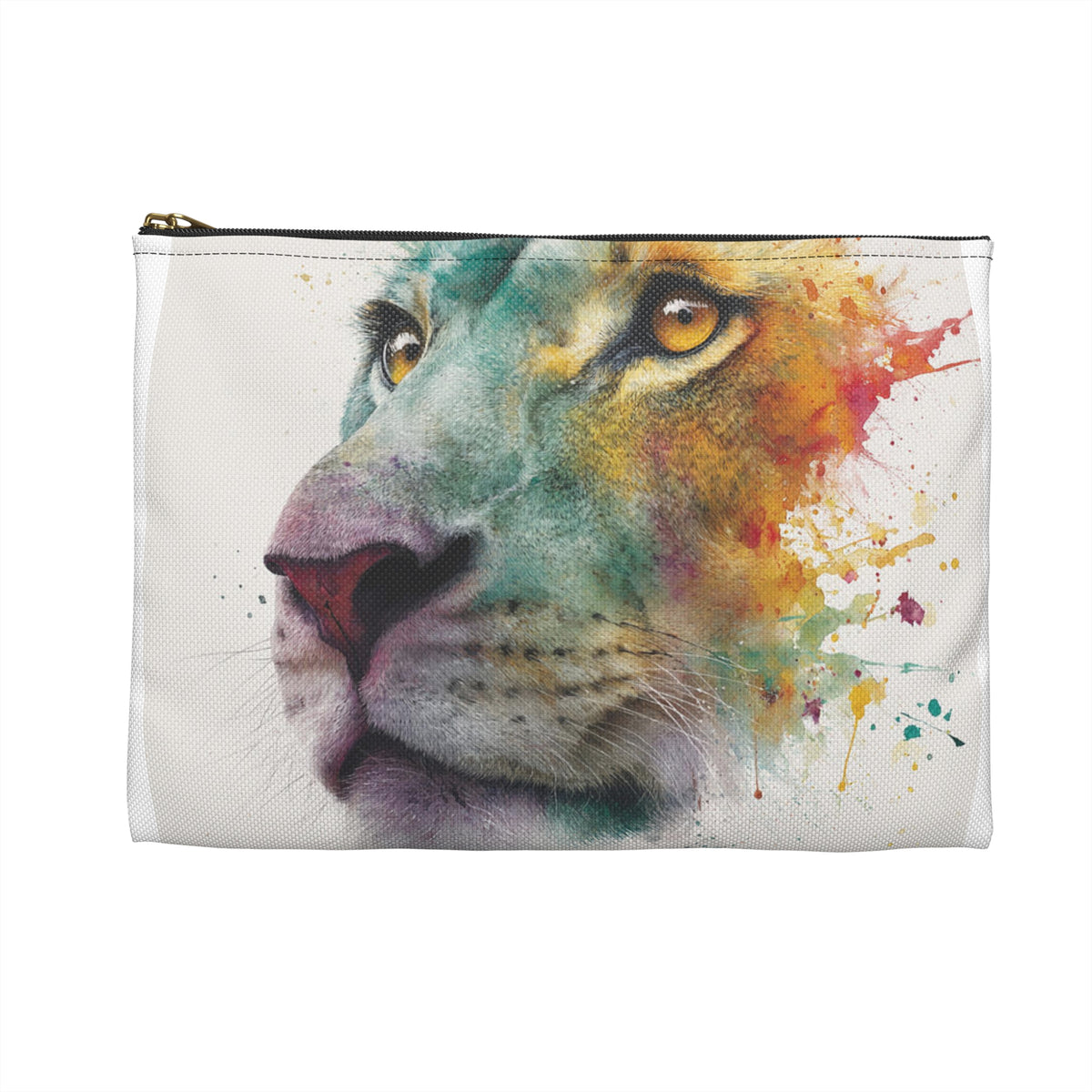 Soul of a Lion, Lion Watercolor Accessory Pouch – Colorful Splash Makeup & Travel Organizer