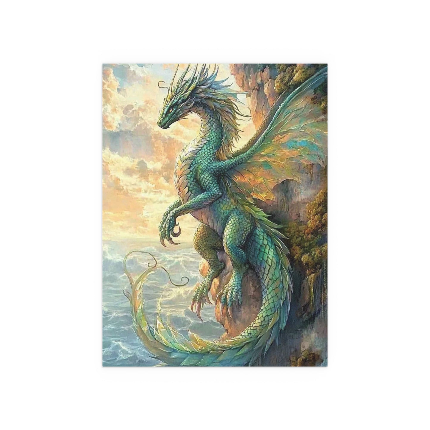 Sunset Watcher, Silk Poster | Fantasy Decor, Wall Art, Home Decor, Dragon Lover Gift, Boho Wall Hanging