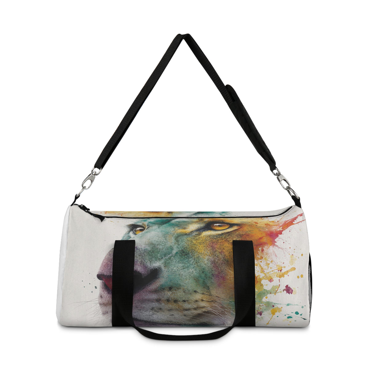 Soul of a Lion, Watercolor Lion Duffel Bag — Colorful Animal Print Travel Gym Bag