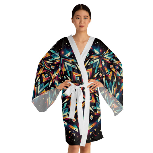 Geometric Tribal, Long Sleeve Kimono Robe (AOP)