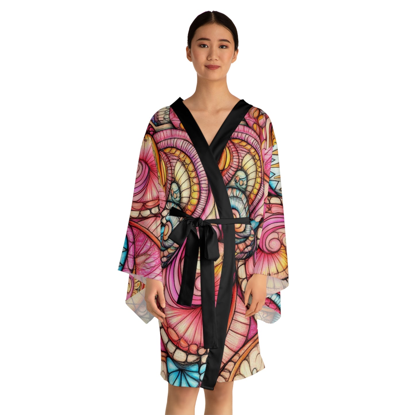 Abstract Seashell, Long Sleeve Kimono Robe (AOP)