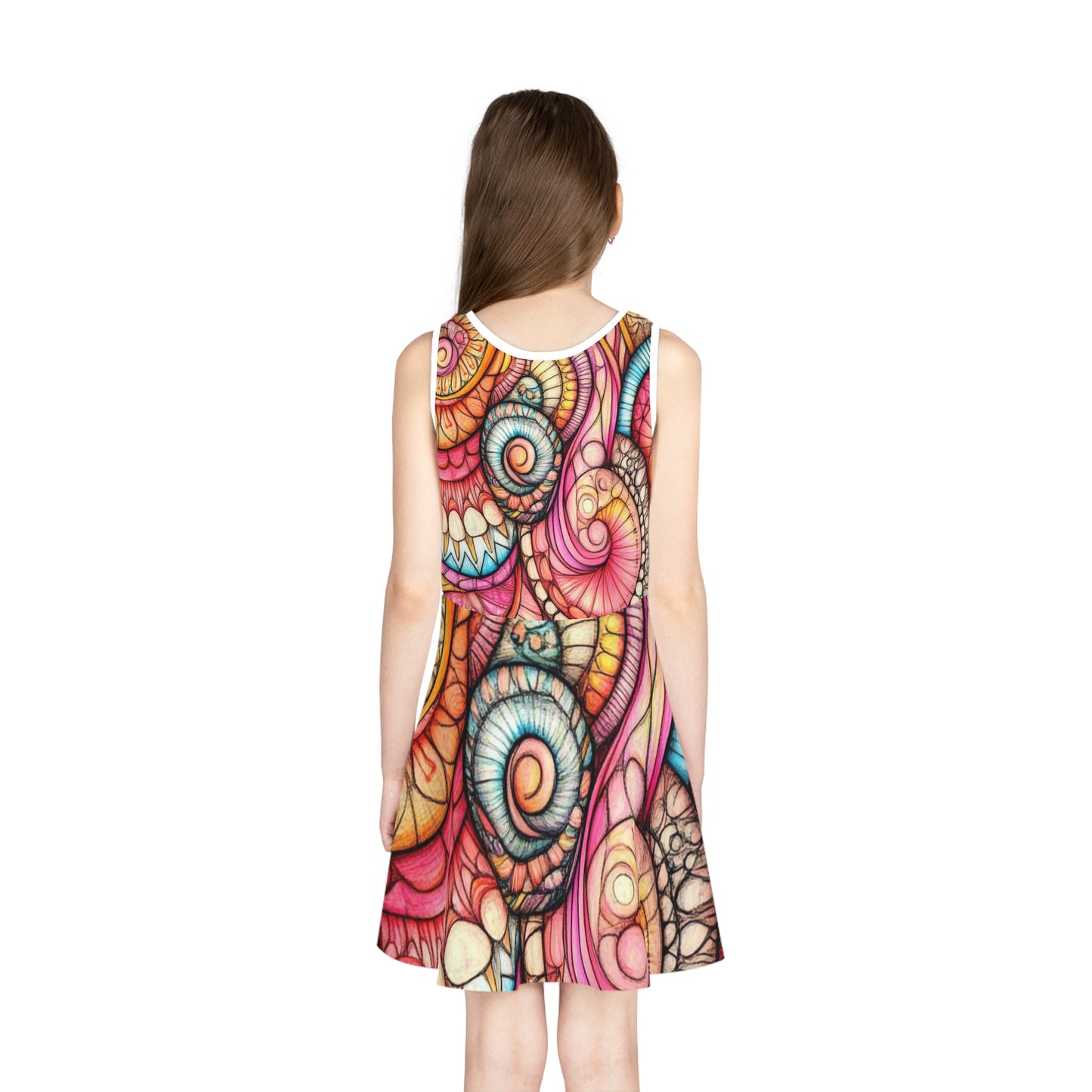 Abstract Seashell, Girls' Sleeveless Sundress (AOP)