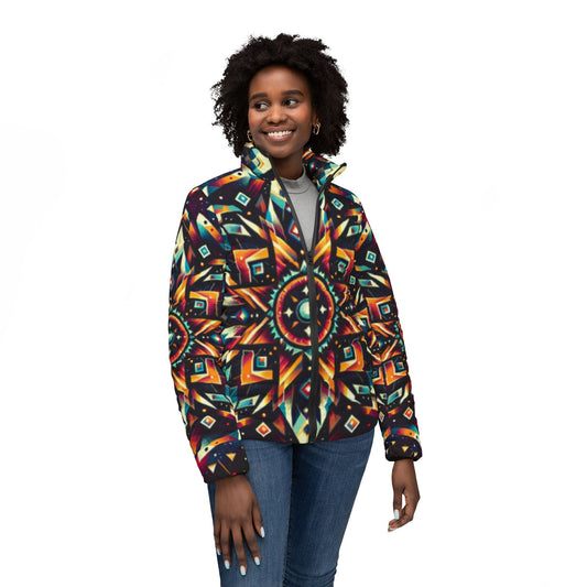 Geometric Tribal, Women’s Puffer Jacket (AOP)