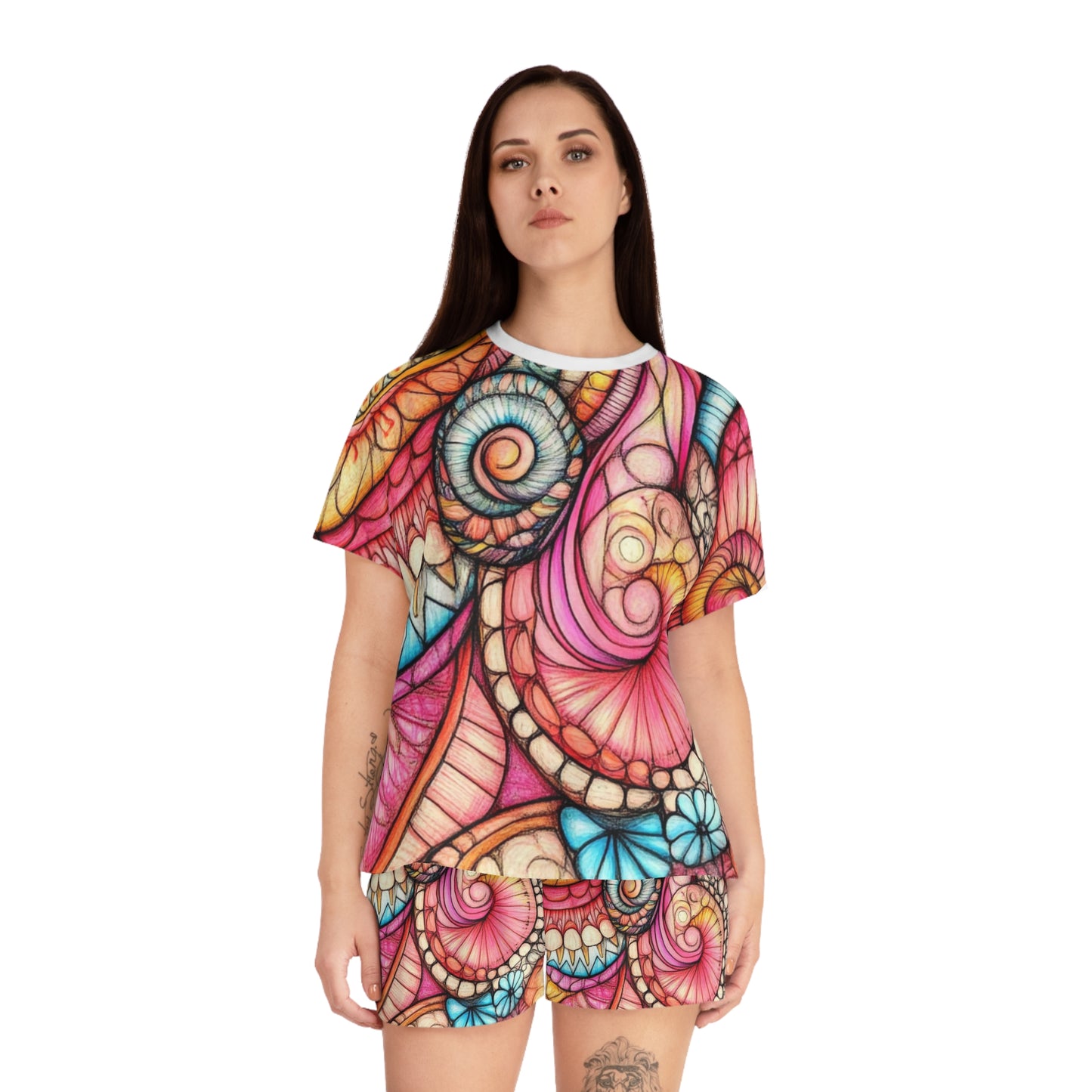 Abstract Seashell, Women's Short Pajama Set (AOP)