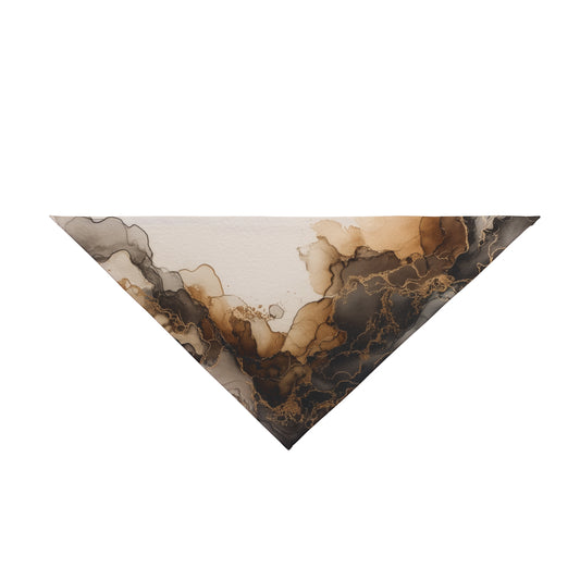 Earth Toned Watercolor, Marble Ink Pet Bandana — Neutral Brown Abstract Tie-Dye Dog Scarf