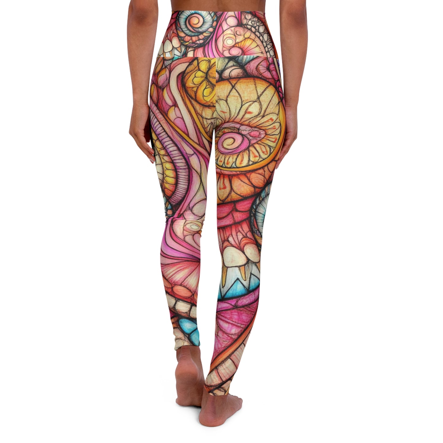 Abstract Seashell, High Waisted Yoga Leggings (AOP)