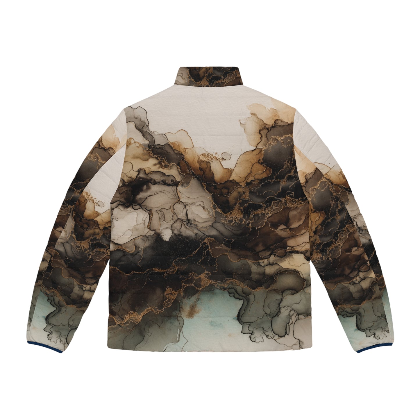 Earth Toned Watercolor, Men's Marble Smoke Puffer Jacket — Abstract Earth Tone All-Over Print