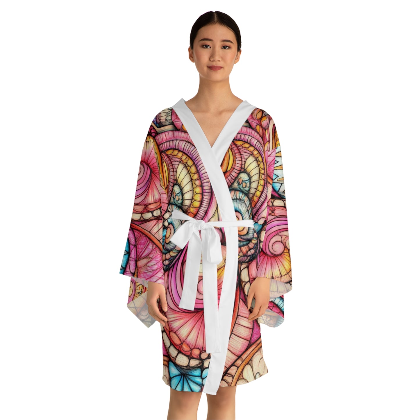 Abstract Seashell, Long Sleeve Kimono Robe (AOP)