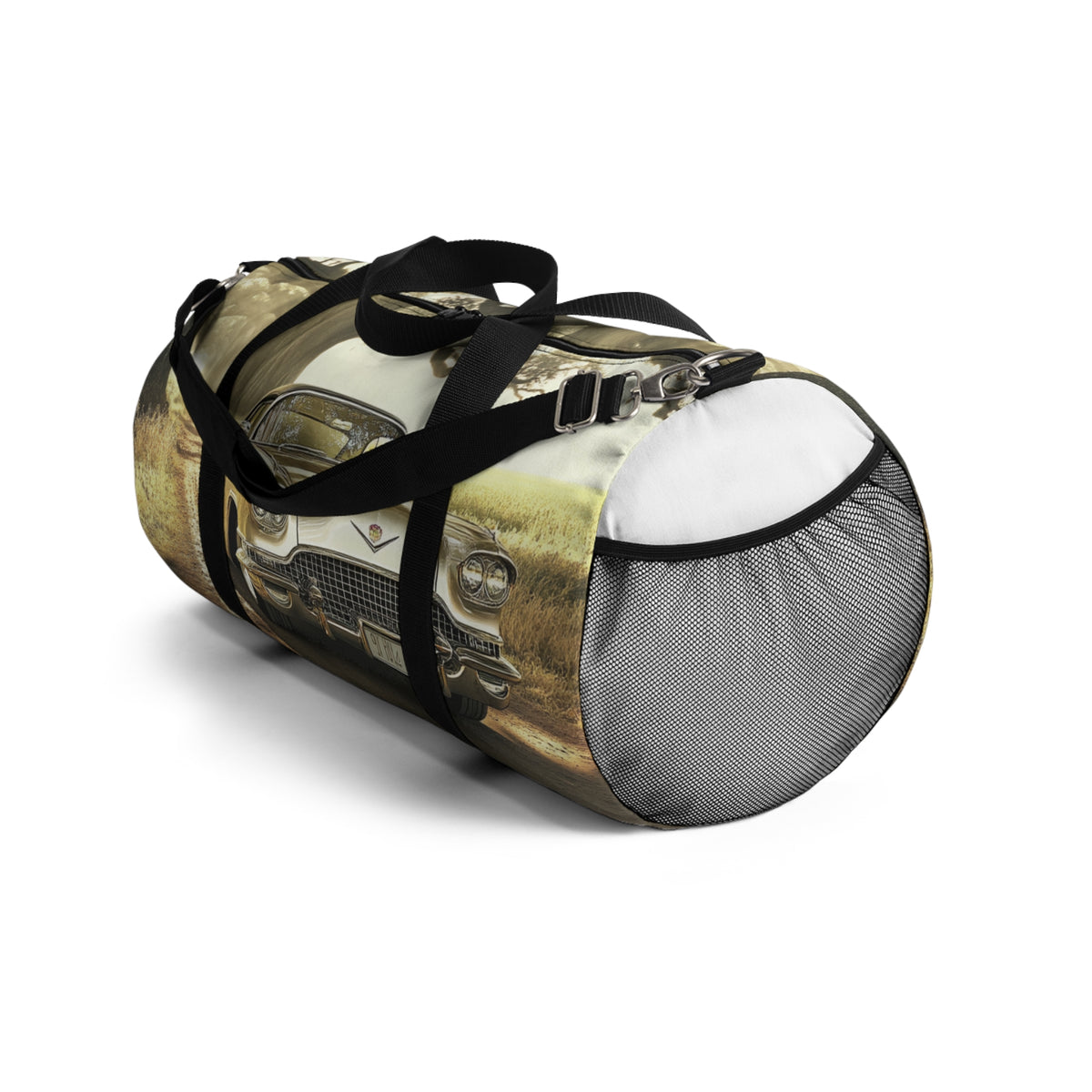 Vintage Golden Cadillac Car Duffel Bag — Retro Roadtrip Travel Gear