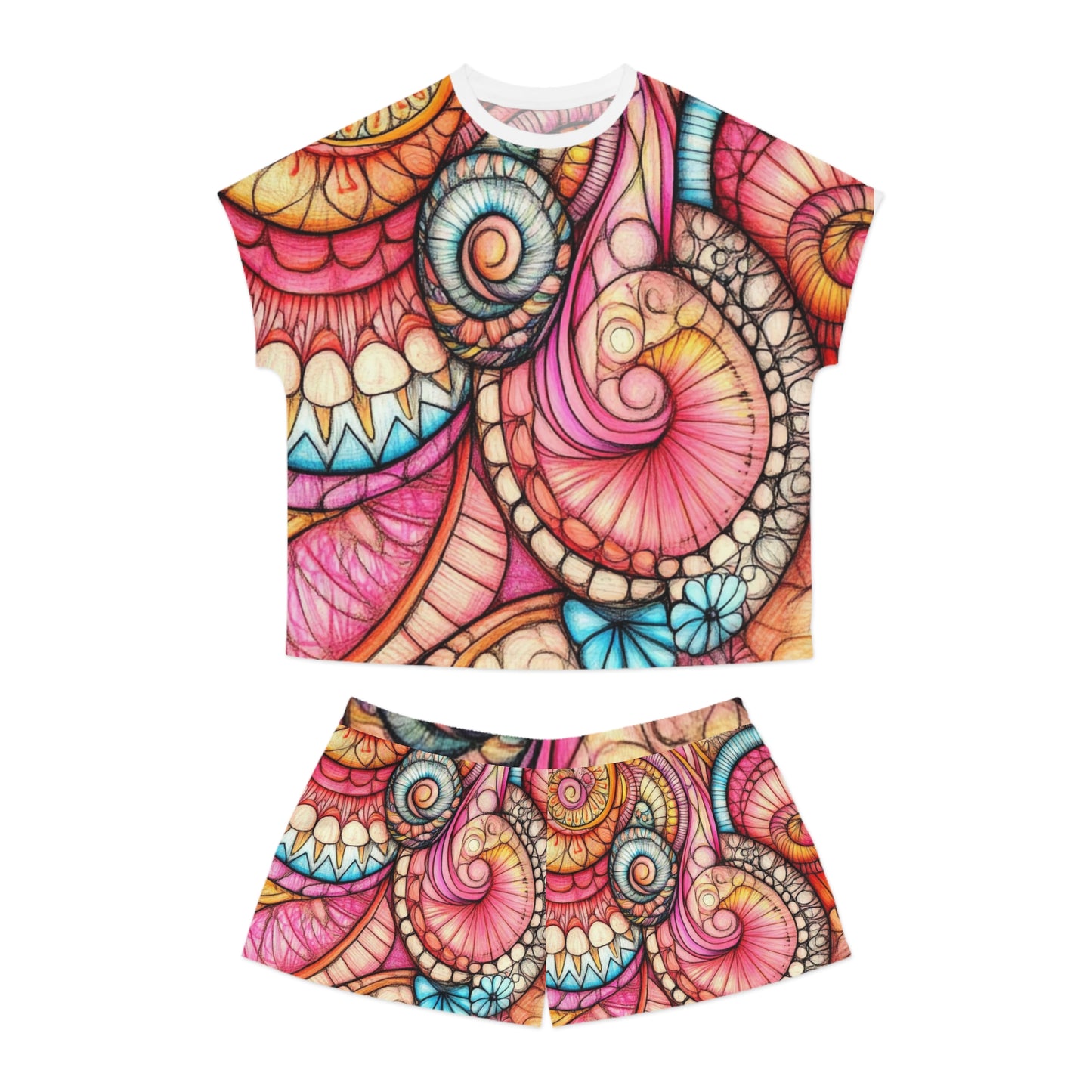 Abstract Seashell, Women's Short Pajama Set (AOP)