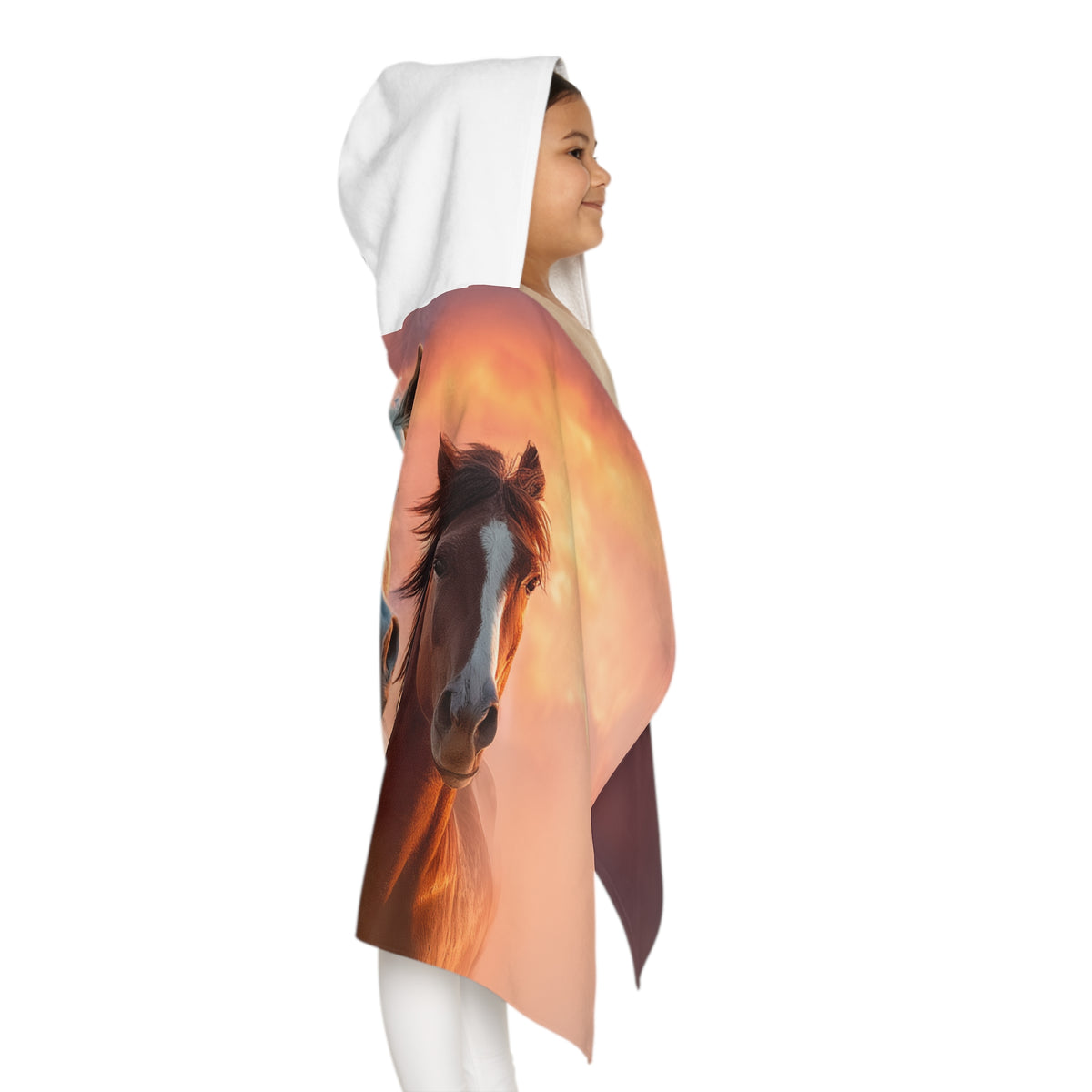 Running on Sunlight, Youth Hooded Towel — Majestic Running Horses Sunset Print